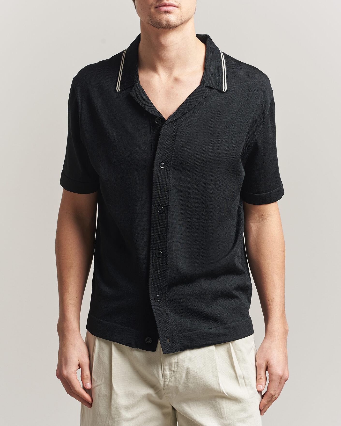 Herre | Skjorter | Gant | Knitted Resort Collar Shirt Black