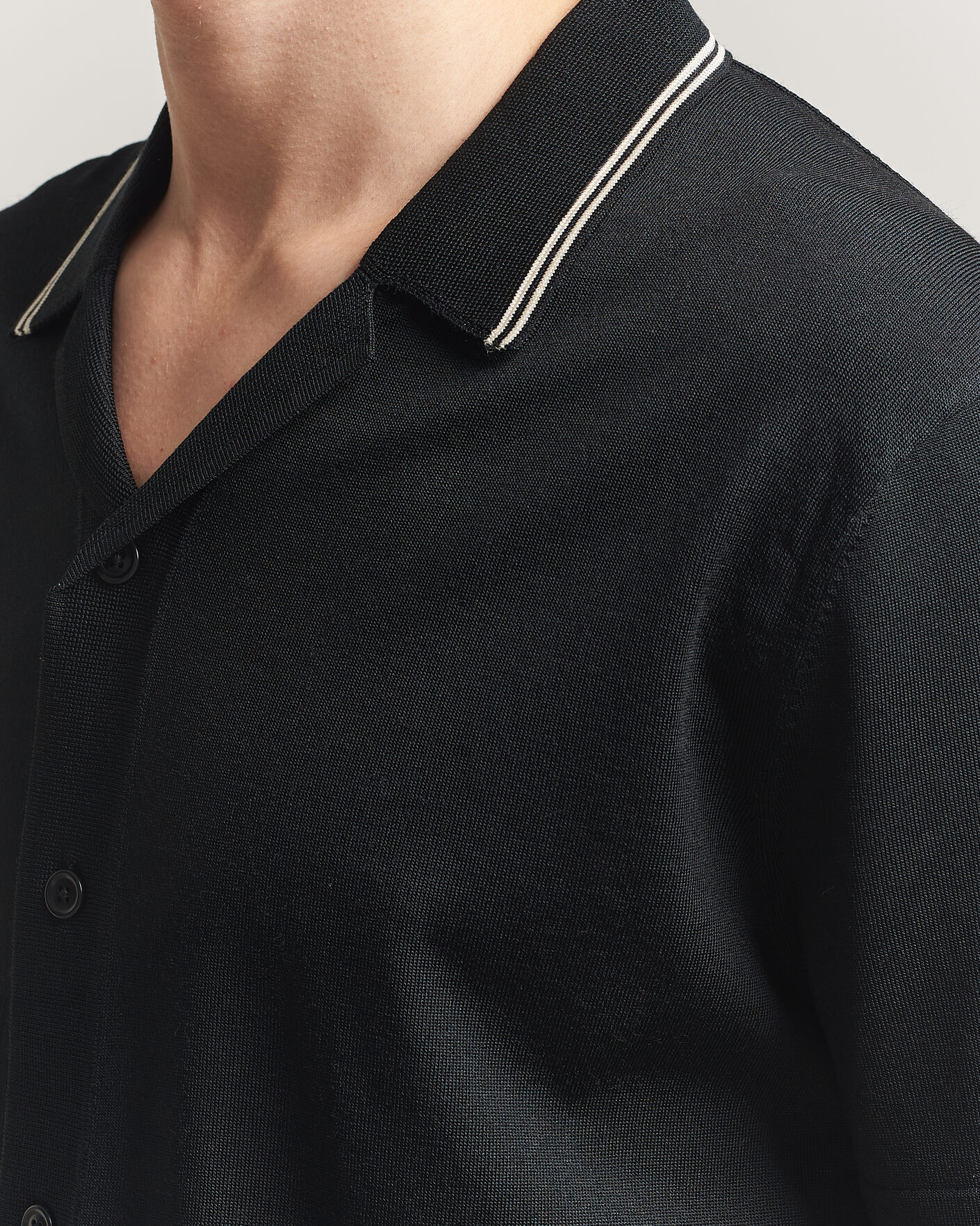 Herre | Skjorter | GANT | Knitted Resort Collar Shirt Black