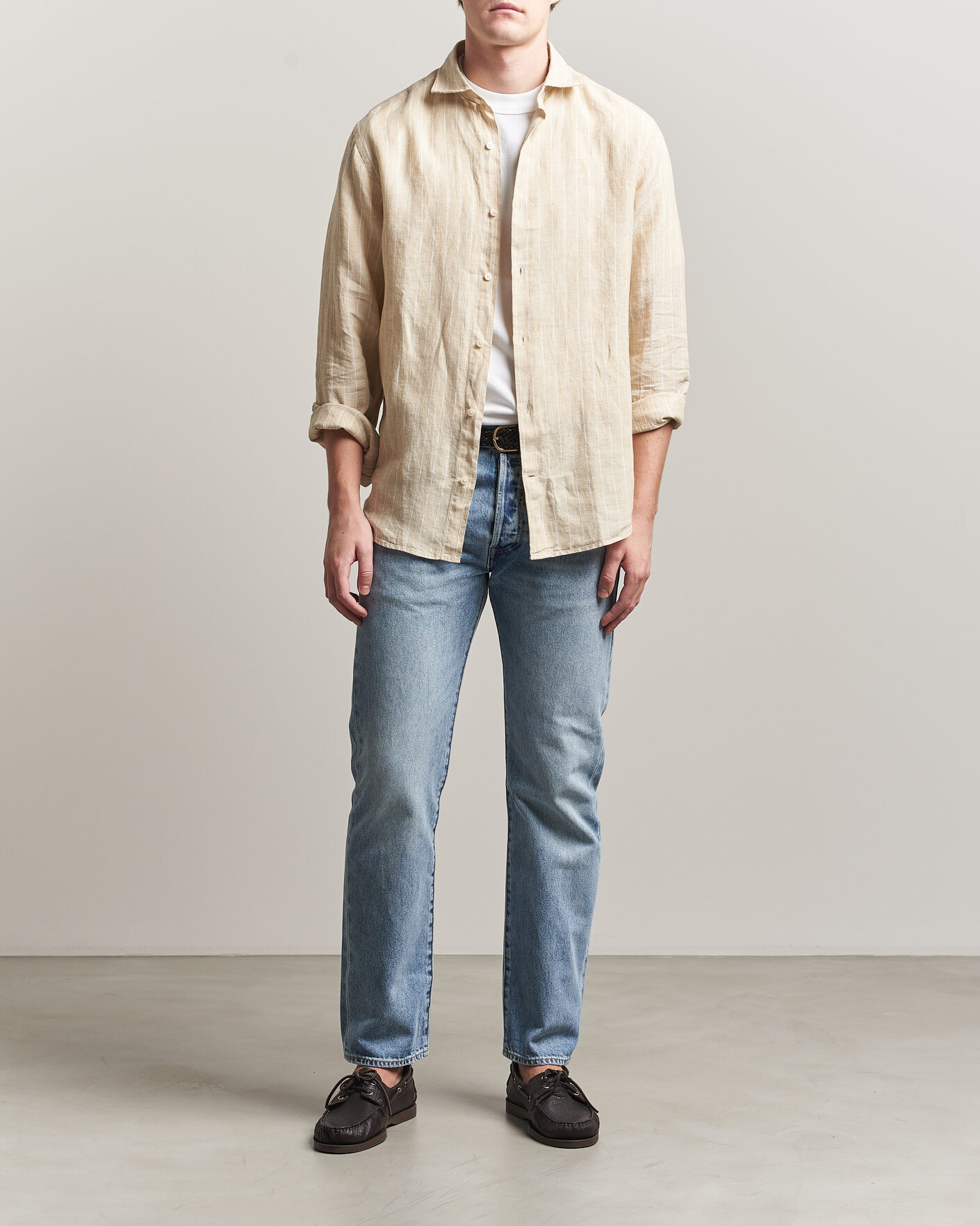 Herre | Skjorter | GANT | Regular Fit Linen Striped Shirt Oat Beige