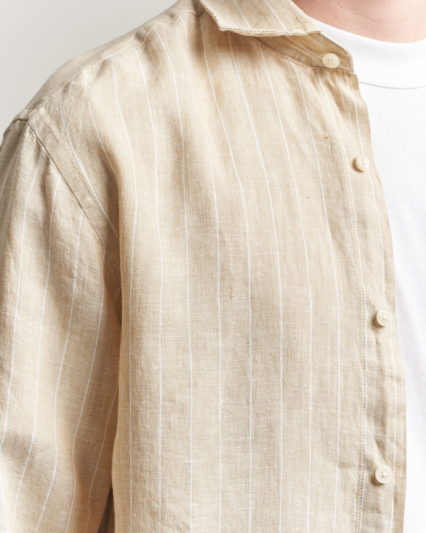 Herre | Skjorter | GANT | Regular Fit Linen Striped Shirt Oat Beige