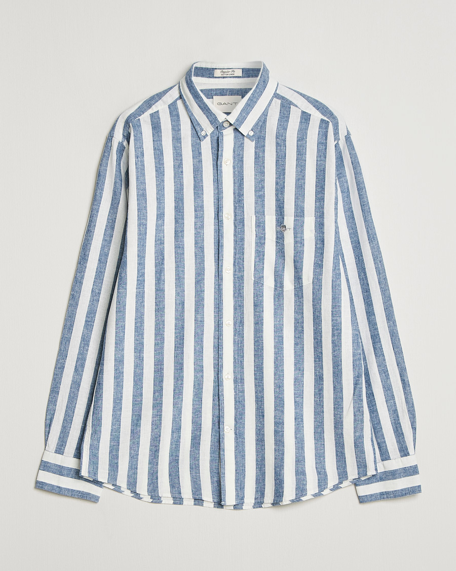 Herre | Skjorter | GANT | Regular Fit Linen/Cotton Striped Shirt Vintage Blue