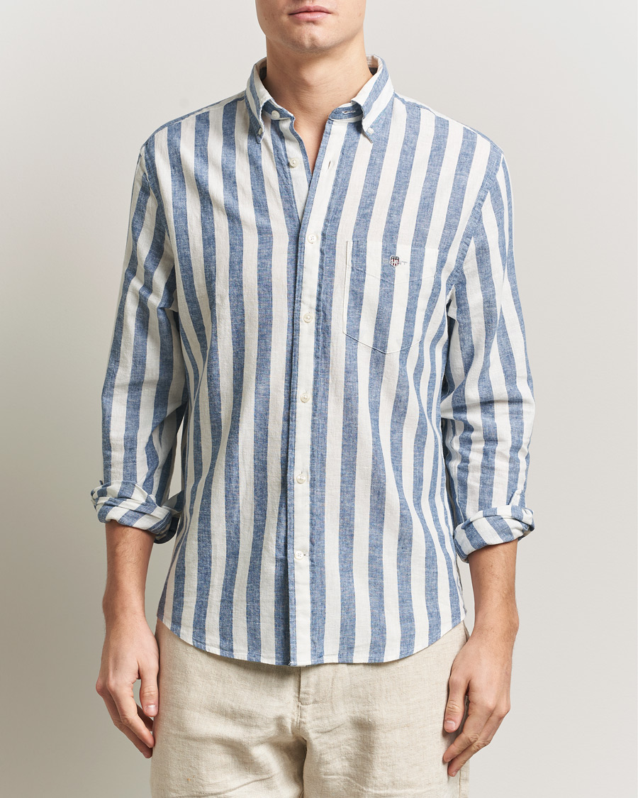 Herre | Skjorter | GANT | Regular Fit Linen/Cotton Striped Shirt Vintage Blue