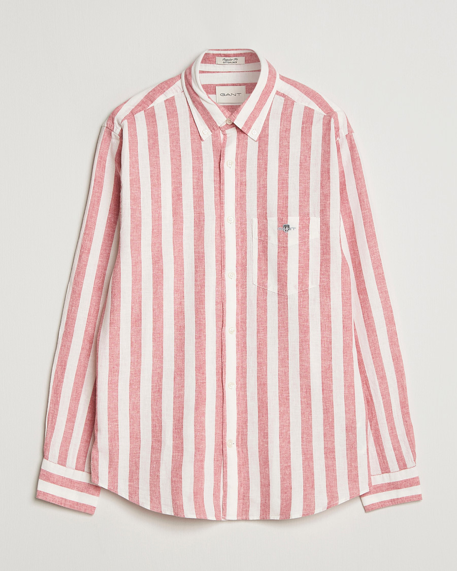 Herre | Skjorter | GANT | Regular Fit Linen/Cotton Striped Shirt Rose Pink