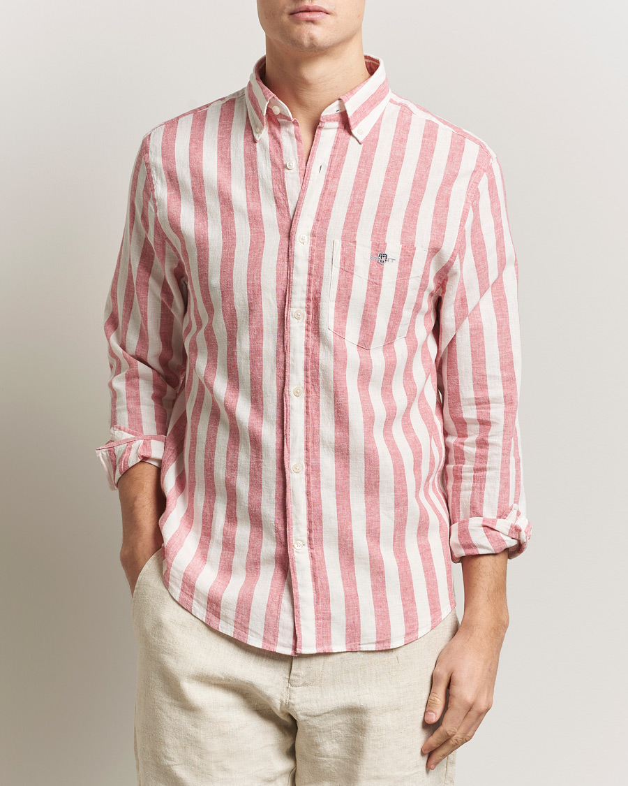 Herre | Skjorter | GANT | Regular Fit Linen/Cotton Striped Shirt Rose Pink
