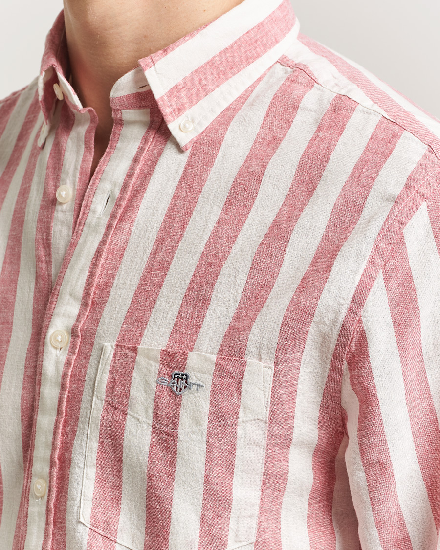 Herre | Skjorter | GANT | Regular Fit Linen/Cotton Striped Shirt Rose Pink