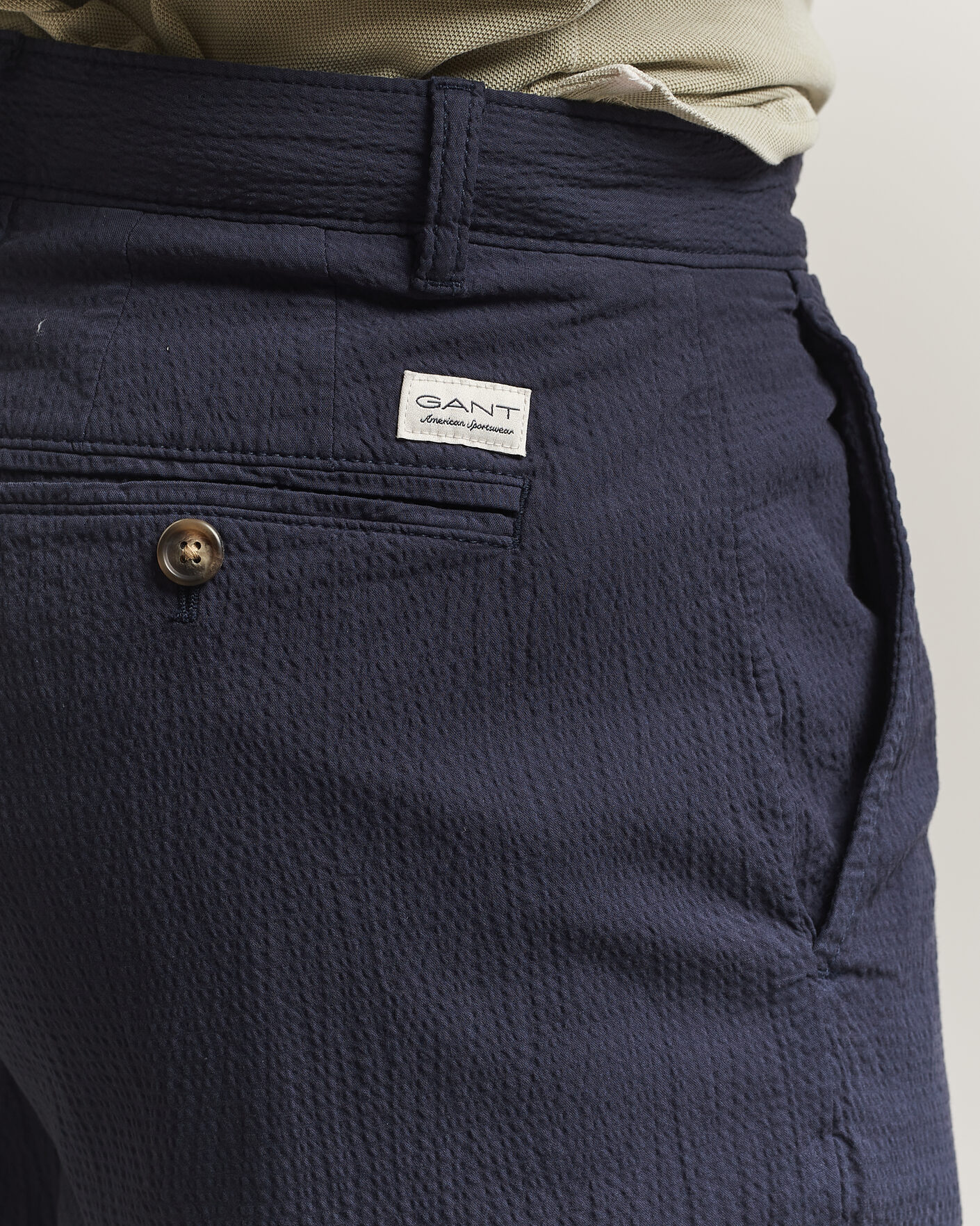 Herre | Bukser | Gant | Regular Fit Garment Dyed Seersucker Pants Evening Blue