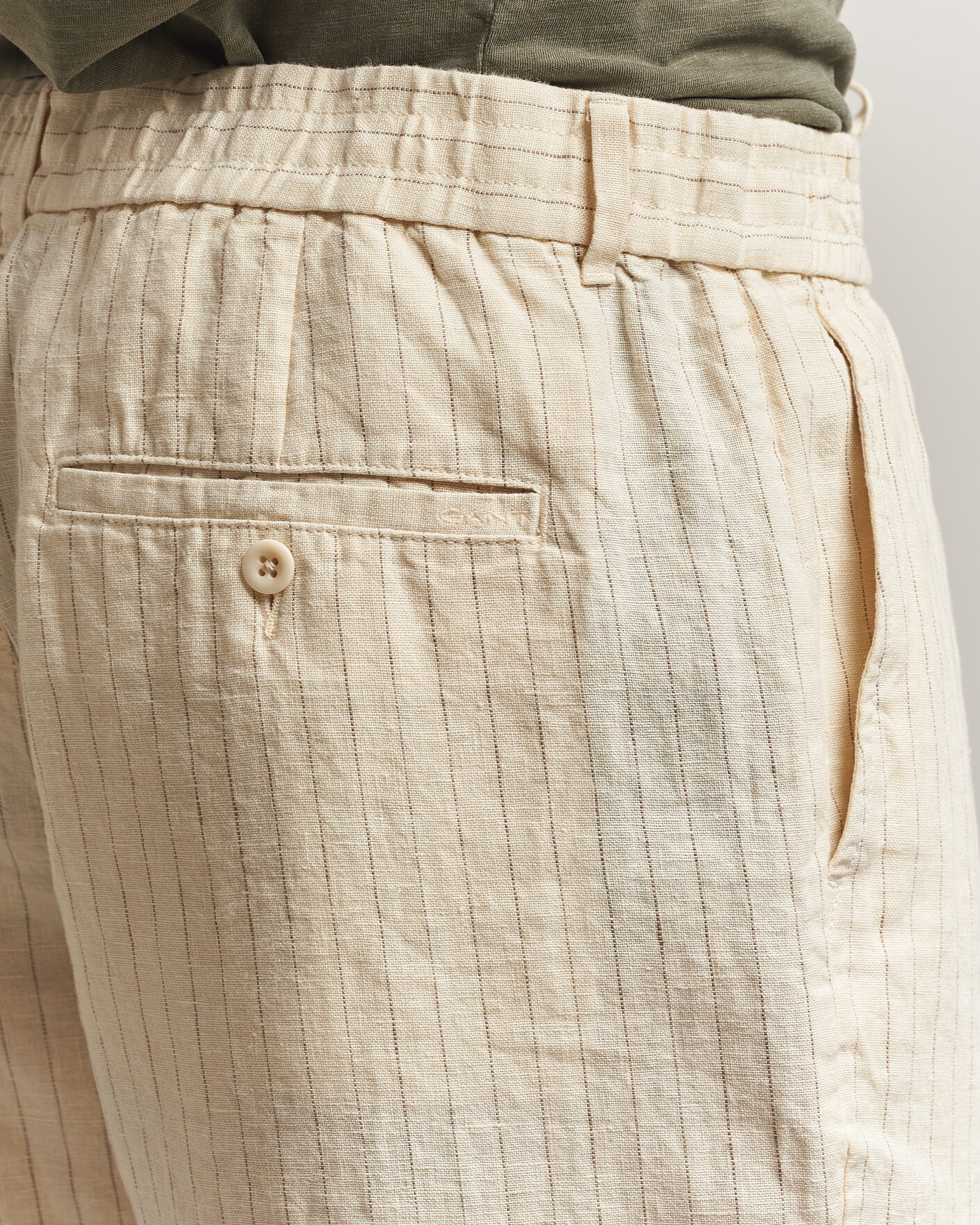 Herre | Bukser | Gant | Regular Fit Striped Linen Drawstring Pants Faded Beige