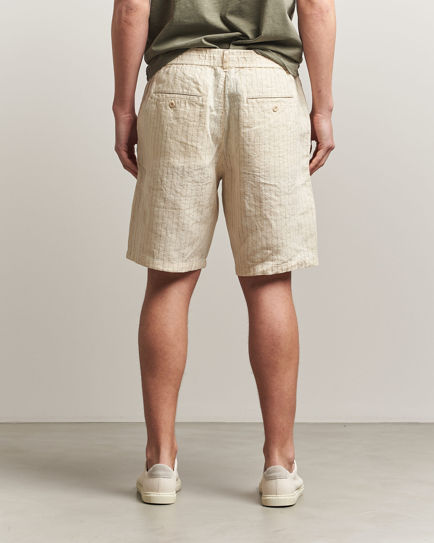 GANT Regular Fit Striped Linen Drawstring Shorts Faded Beige hos