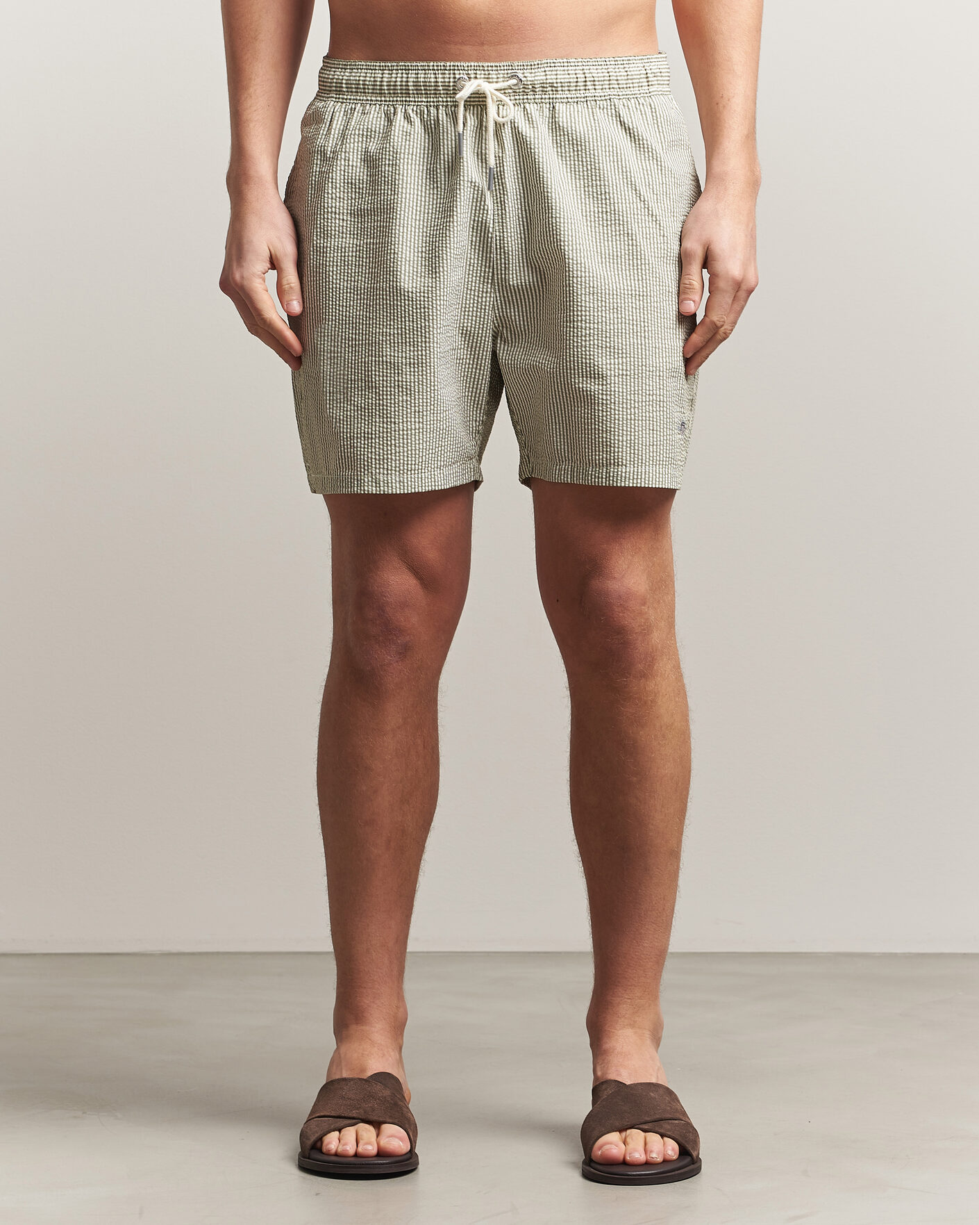 Herre | Badeshorts | Gant | Seersucker Striped Swimshorts Dry Herb Green