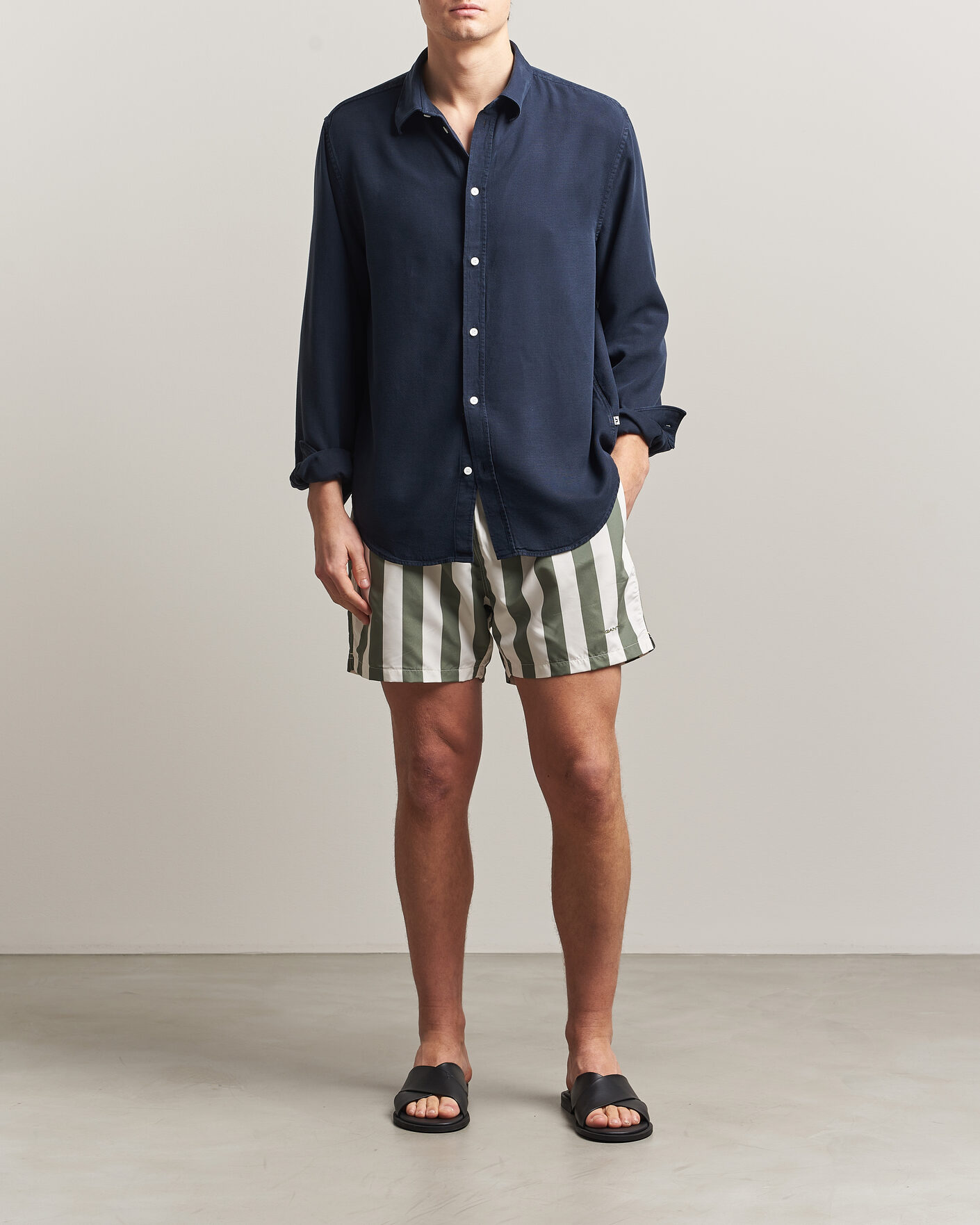 Herre | Badeshorts | Gant | Blockstriped Swimshorts Dry Herb Green