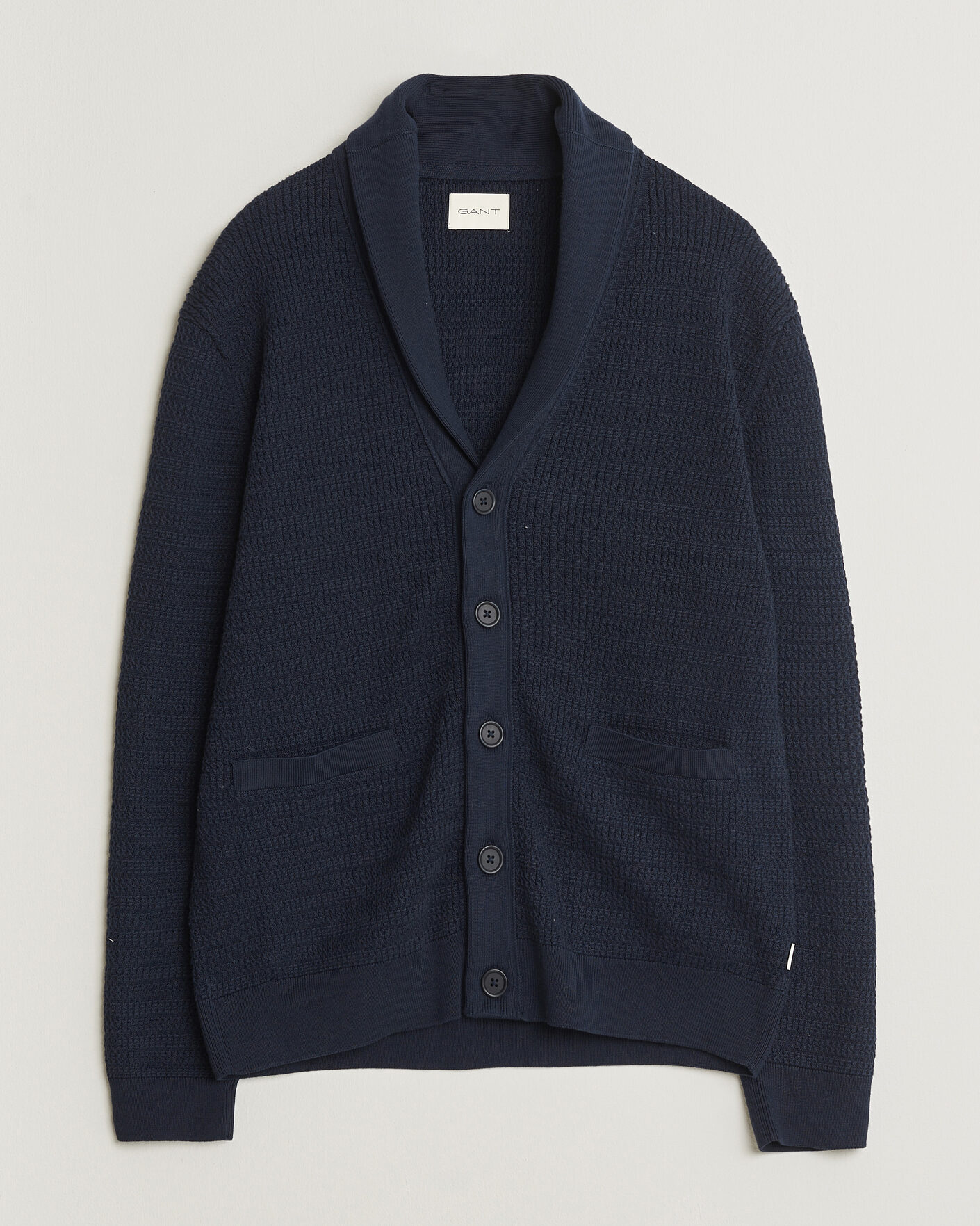 Herre | Gensere | GANT | Heavy Knitted Shawl Collar Cardigan Evening Blue