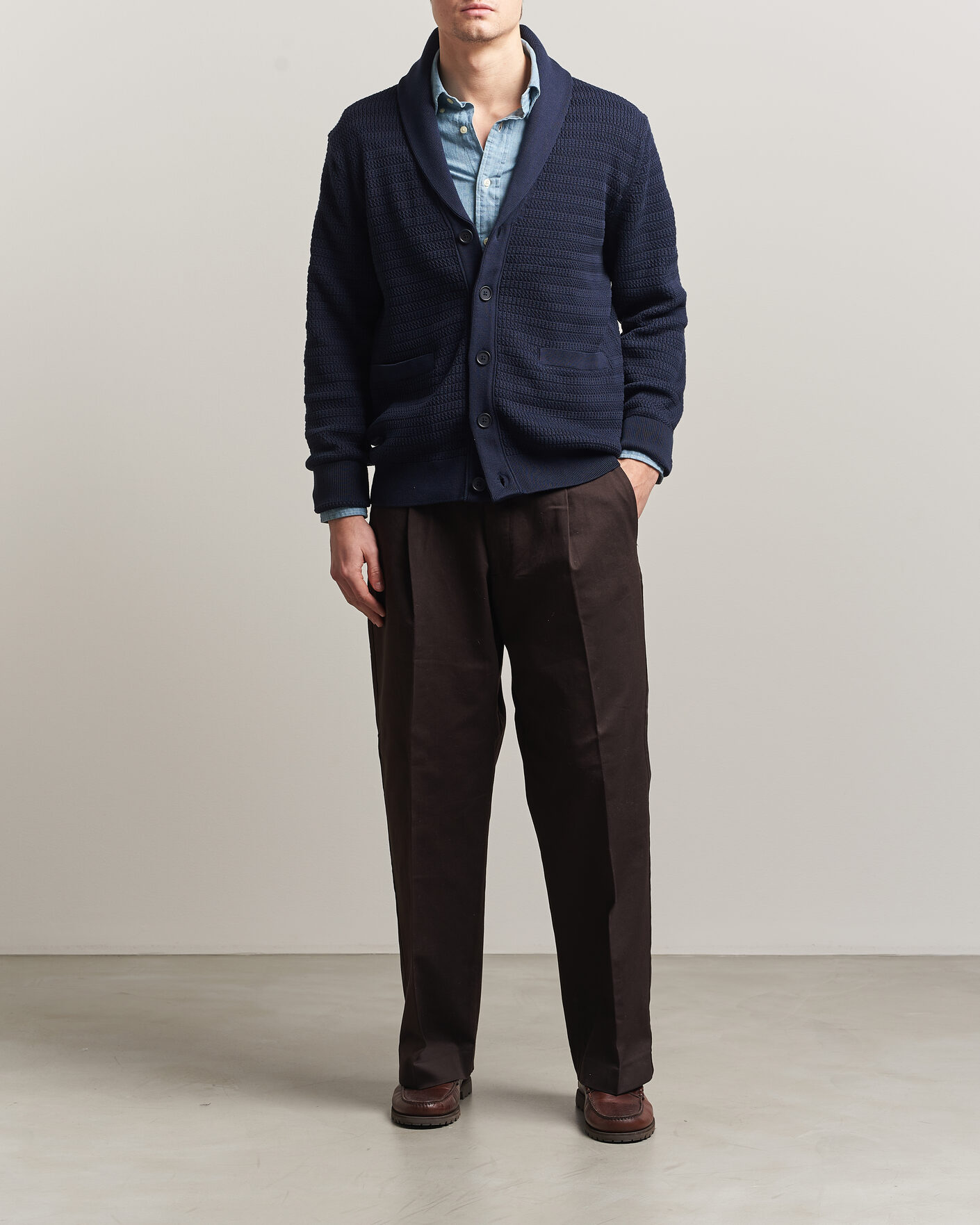 Herre | Gensere | Gant | Heavy Knitted Shawl Collar Cardigan Evening Blue