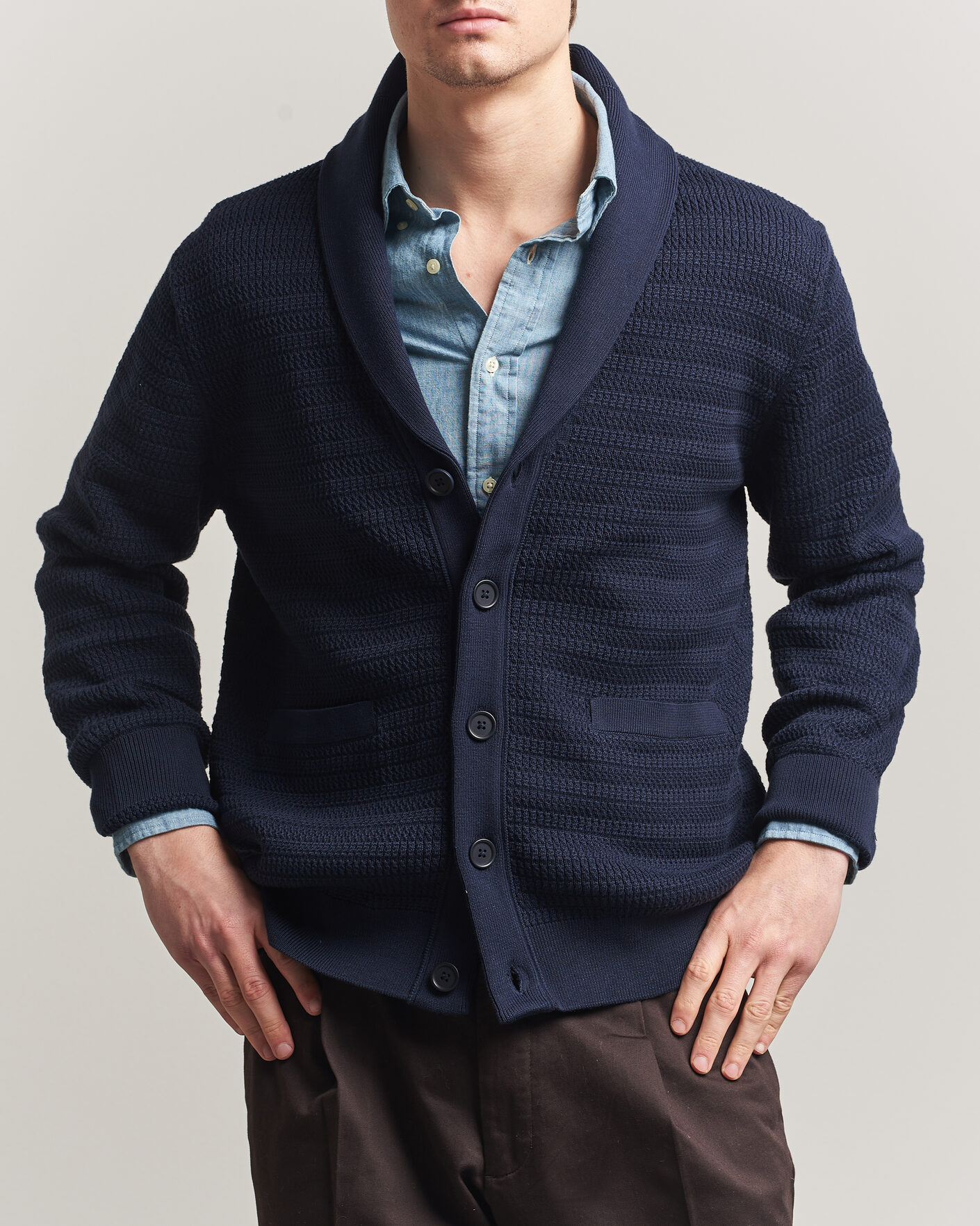 Herre | Gensere | Gant | Heavy Knitted Shawl Collar Cardigan Evening Blue