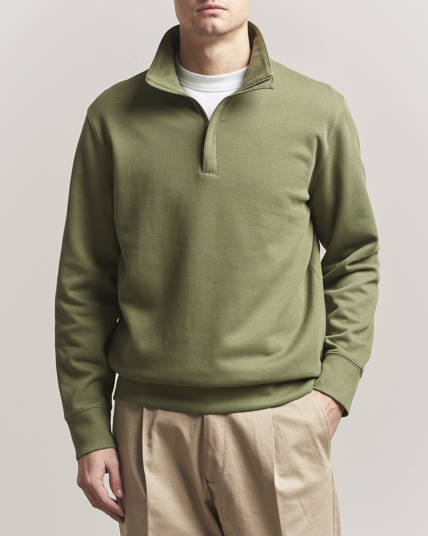 Herre | Gensere | GANT | Light Sacker Rib Half Zip Dry Herb Green