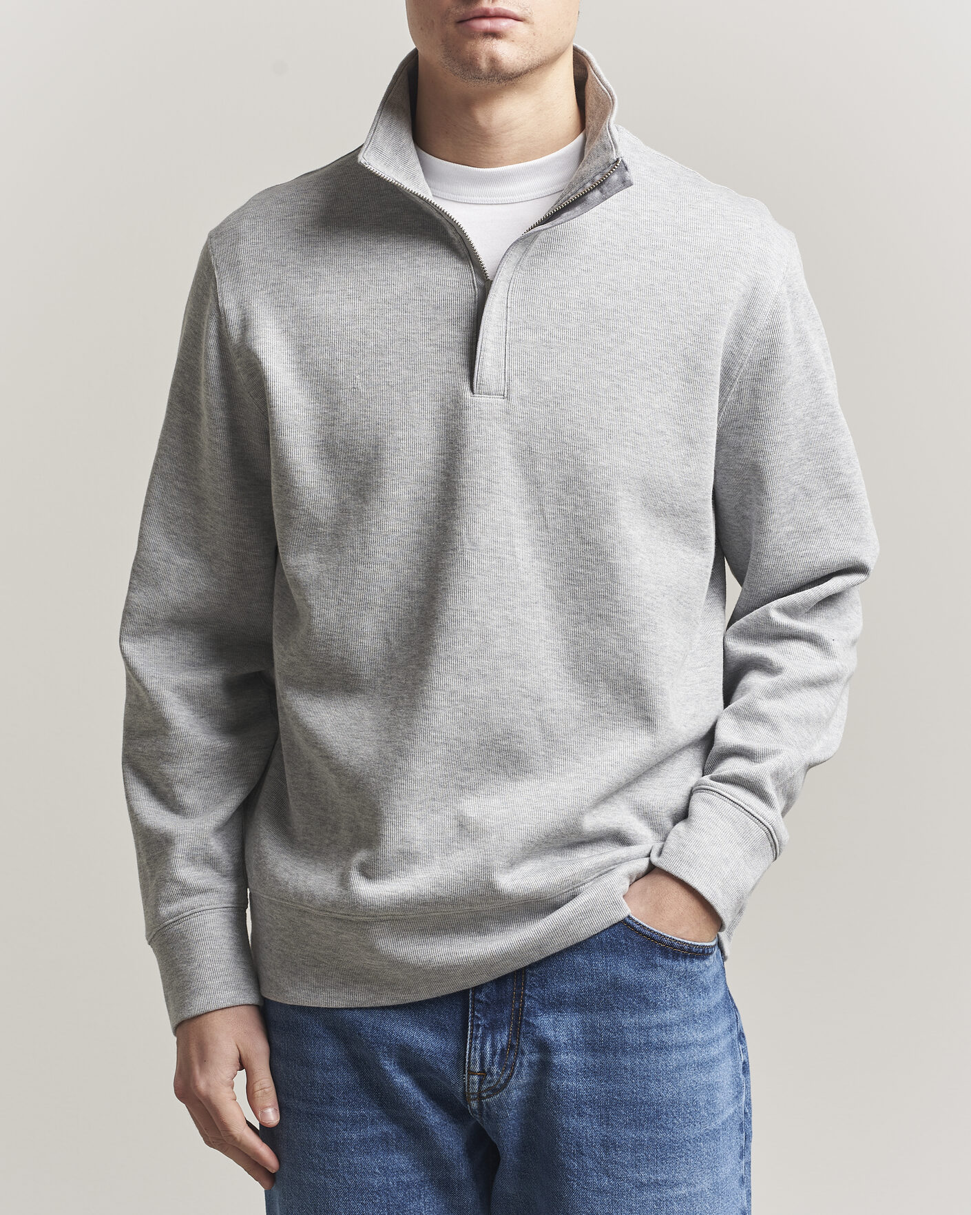 Herre | Gensere | Gant | Light Sacker Rib Half Zip Grey Melange
