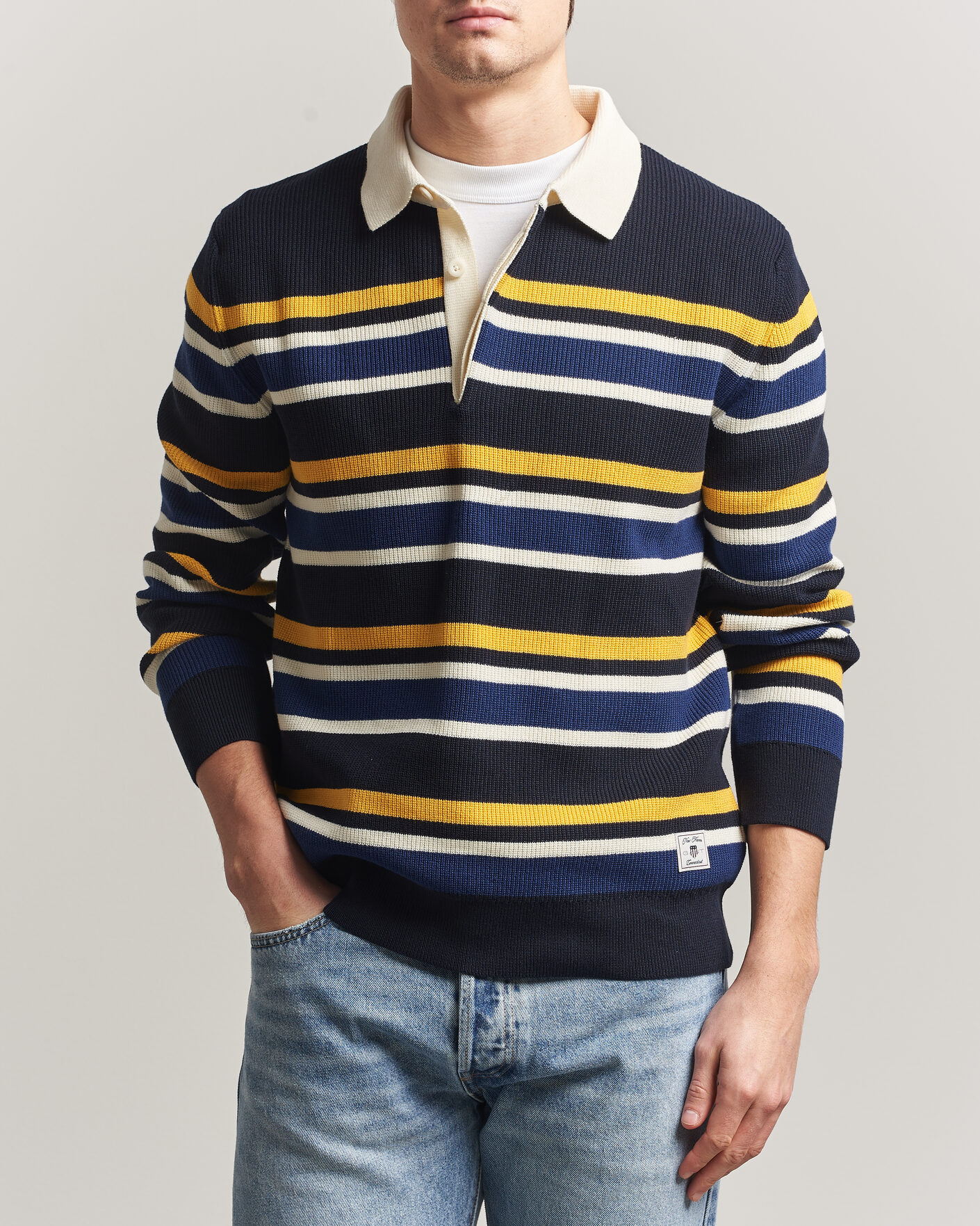 Herre | Gensere | Gant | Multisptriped Knitted Rugger Evening Blue