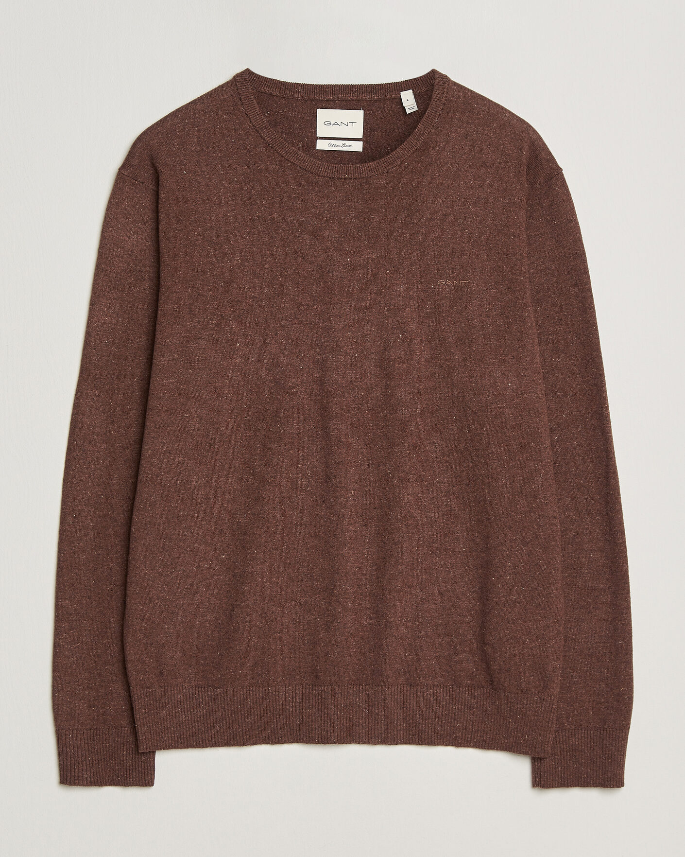 Herre | Gensere | Gant | Cotton/Linen Slub Knitted Sweater Hazelnut Melange