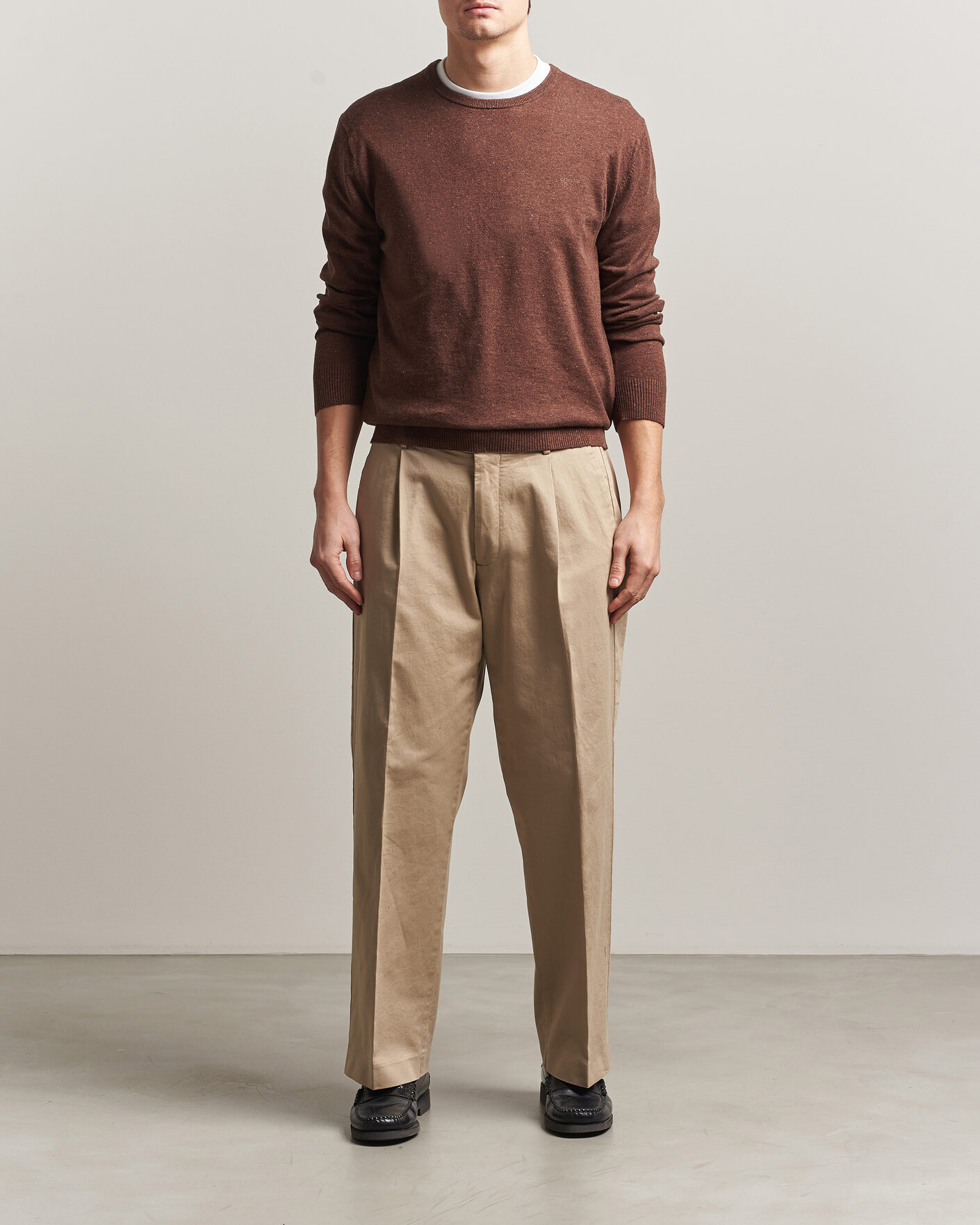 Herre | Gensere | Gant | Cotton/Linen Slub Knitted Sweater Hazelnut Melange