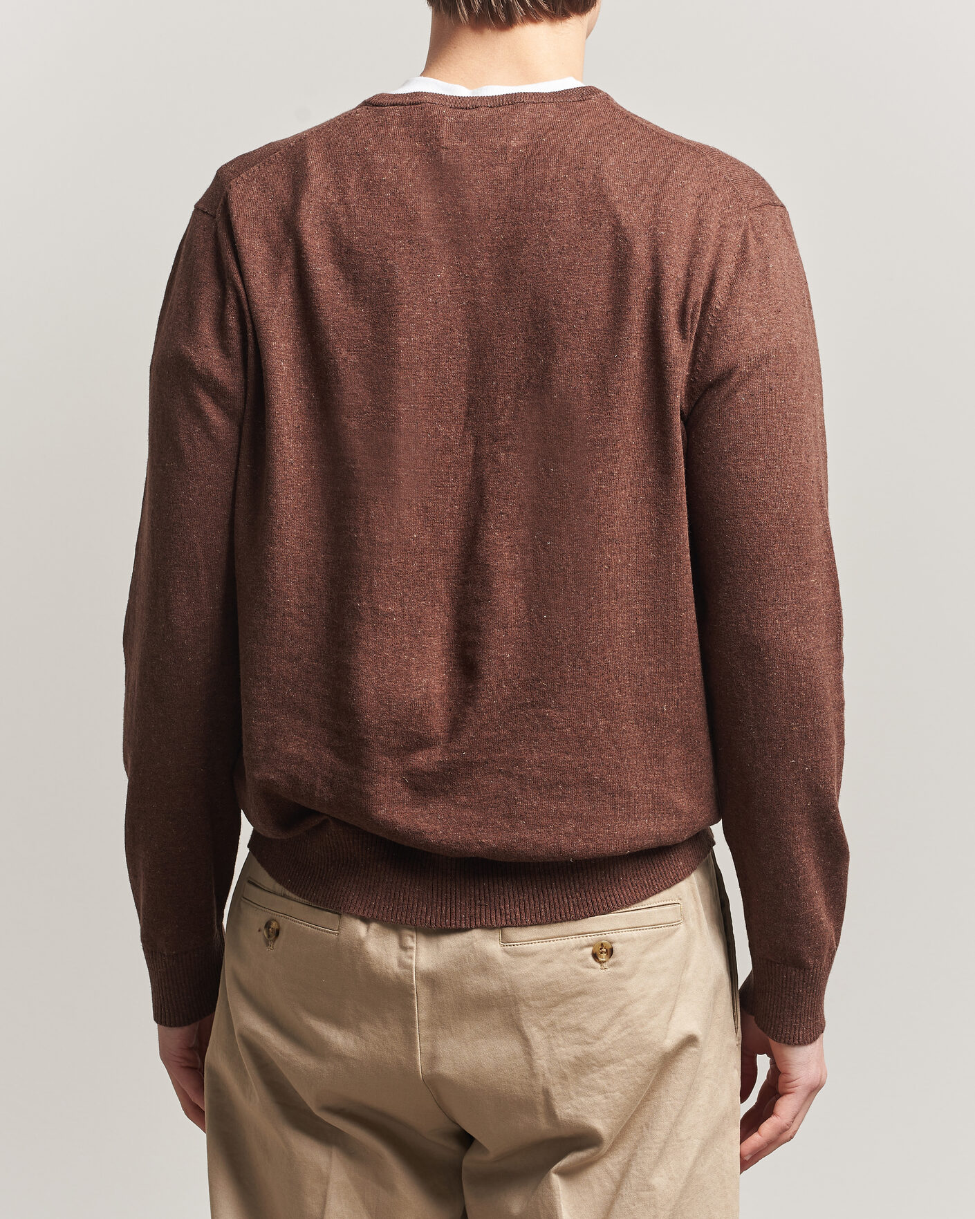Herre | Gensere | Gant | Cotton/Linen Slub Knitted Sweater Hazelnut Melange