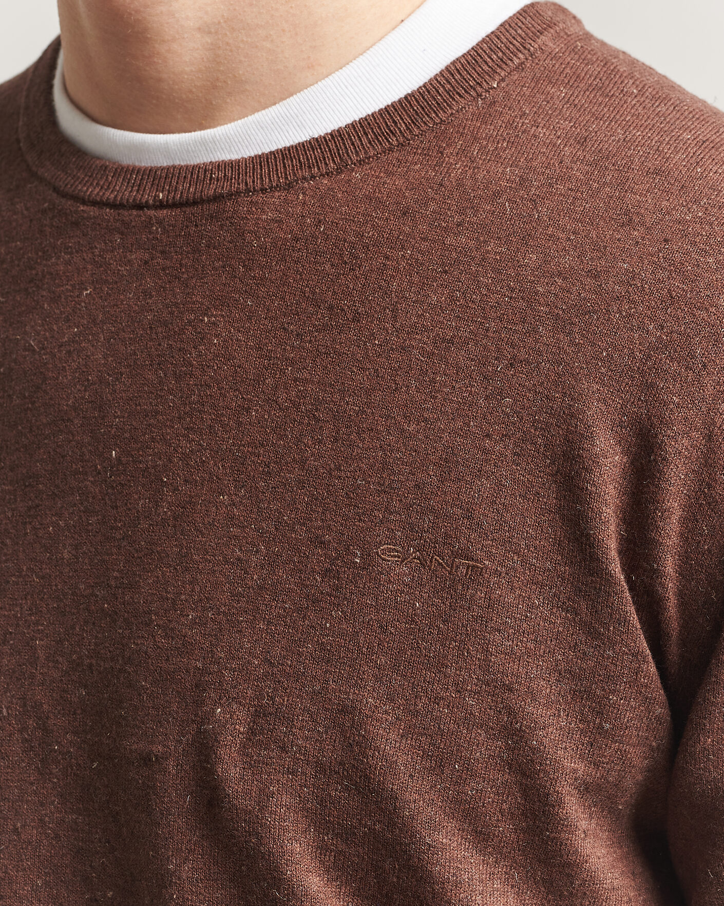 Herre | Gensere | Gant | Cotton/Linen Slub Knitted Sweater Hazelnut Melange