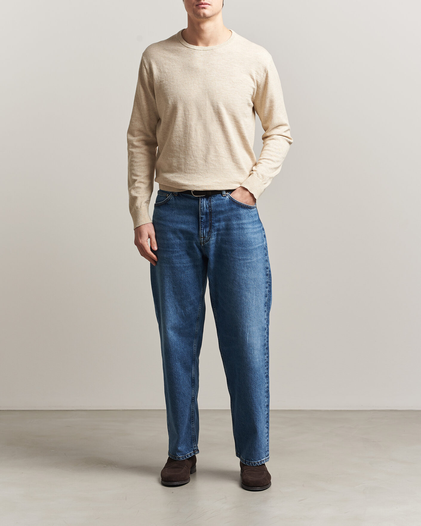 Herre | Gensere | Gant | Cotton/Linen Slub Knitted Sweater Seed Melange
