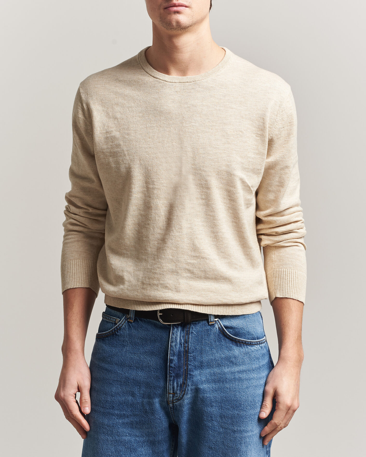 Herre | Gensere | Gant | Cotton/Linen Slub Knitted Sweater Seed Melange