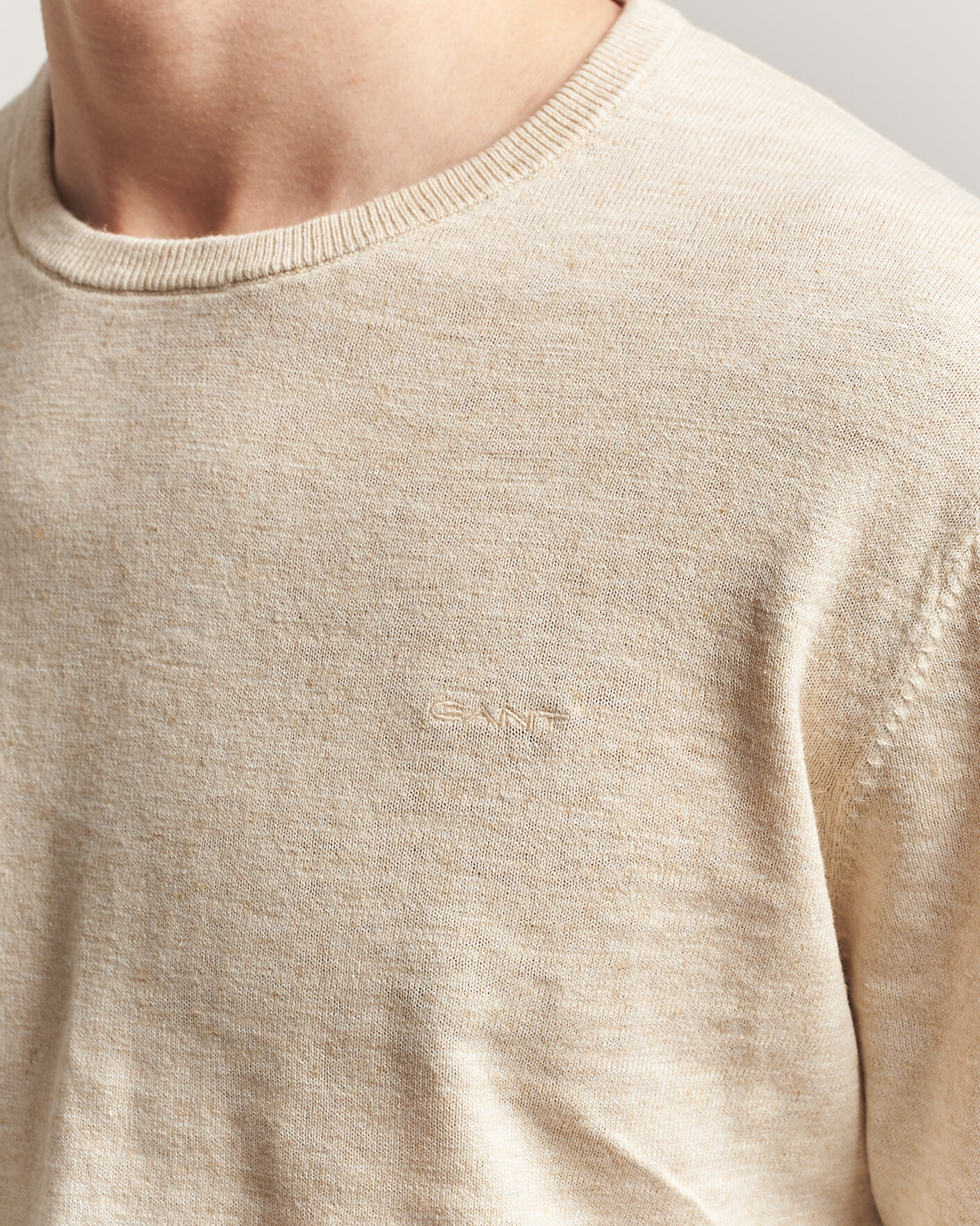 Herre | Gensere | Gant | Cotton/Linen Slub Knitted Sweater Seed Melange