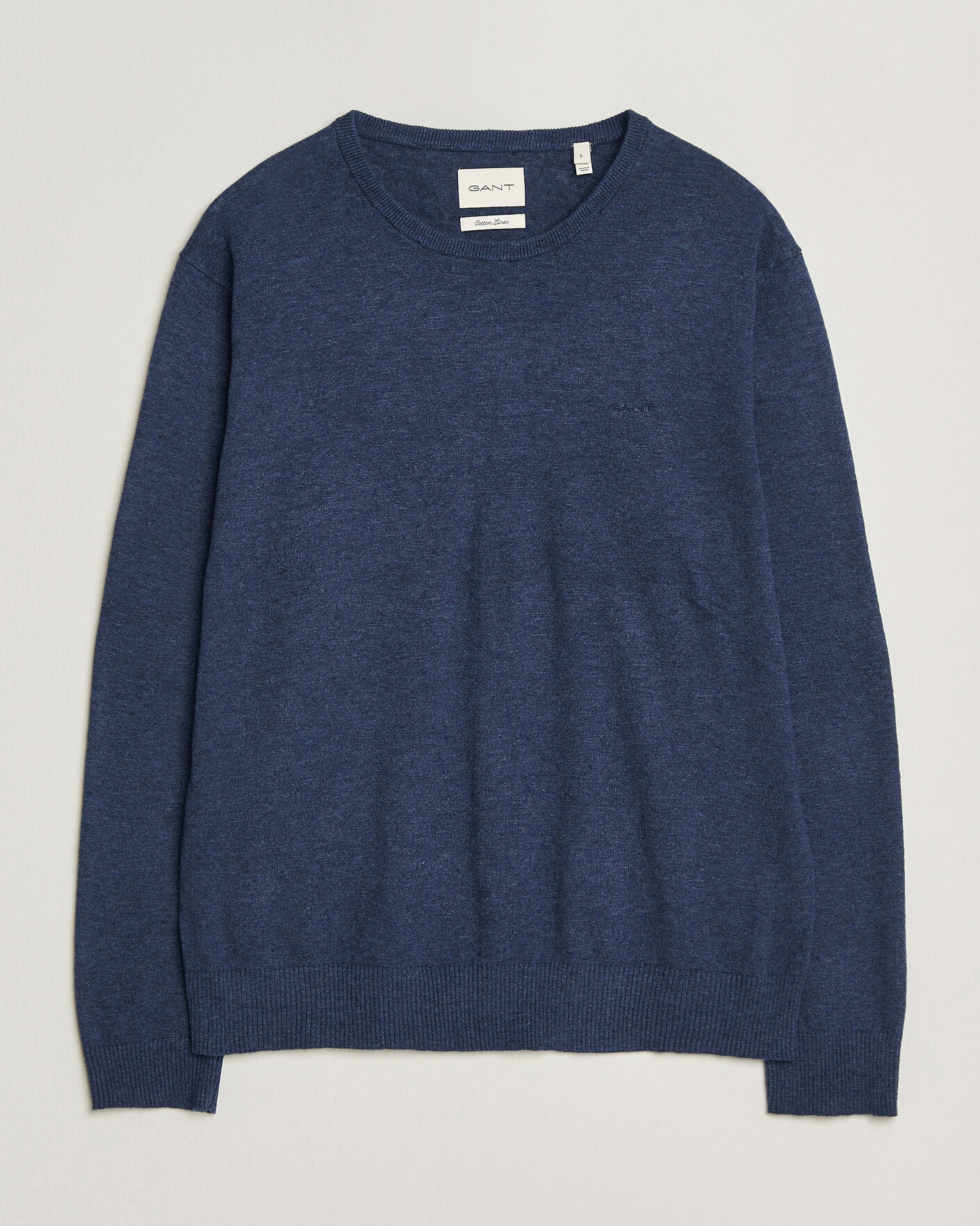 Herre | Gensere | Gant | Cotton/Linen Slub Knitted Sweater Dark Indigo Melange
