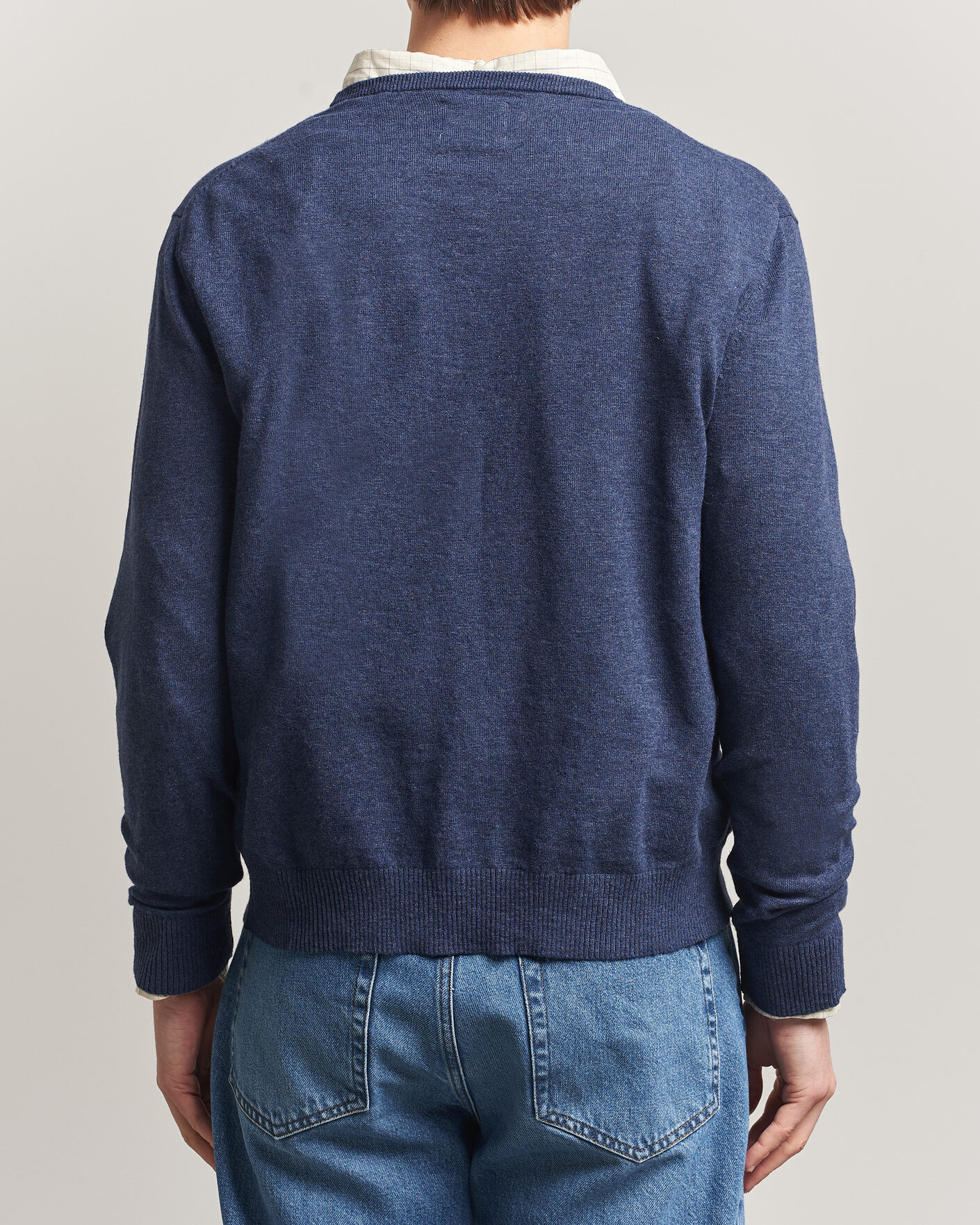 Herre | Gensere | Gant | Cotton/Linen Slub Knitted Sweater Dark Indigo Melange