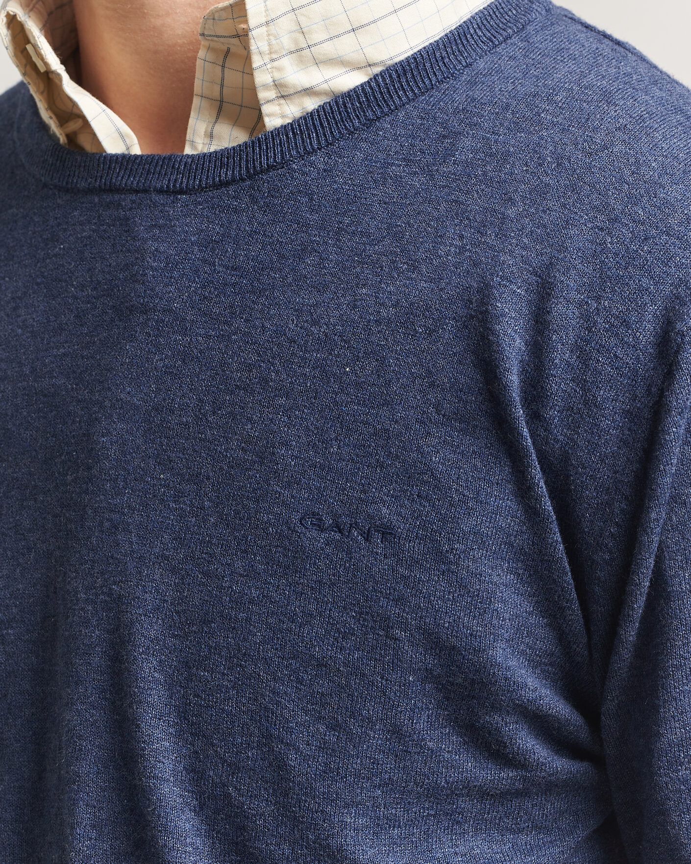Herre | Gensere | GANT | Cotton/Linen Slub Knitted Sweater Dark Indigo Melange
