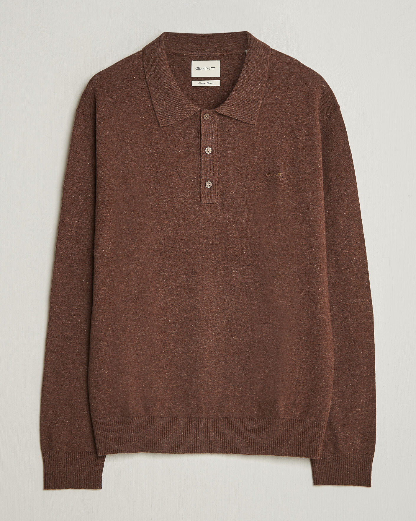 Herre | Gensere | Gant | Cotton/Linen Slub Knitted Polo Hazelnut Melange