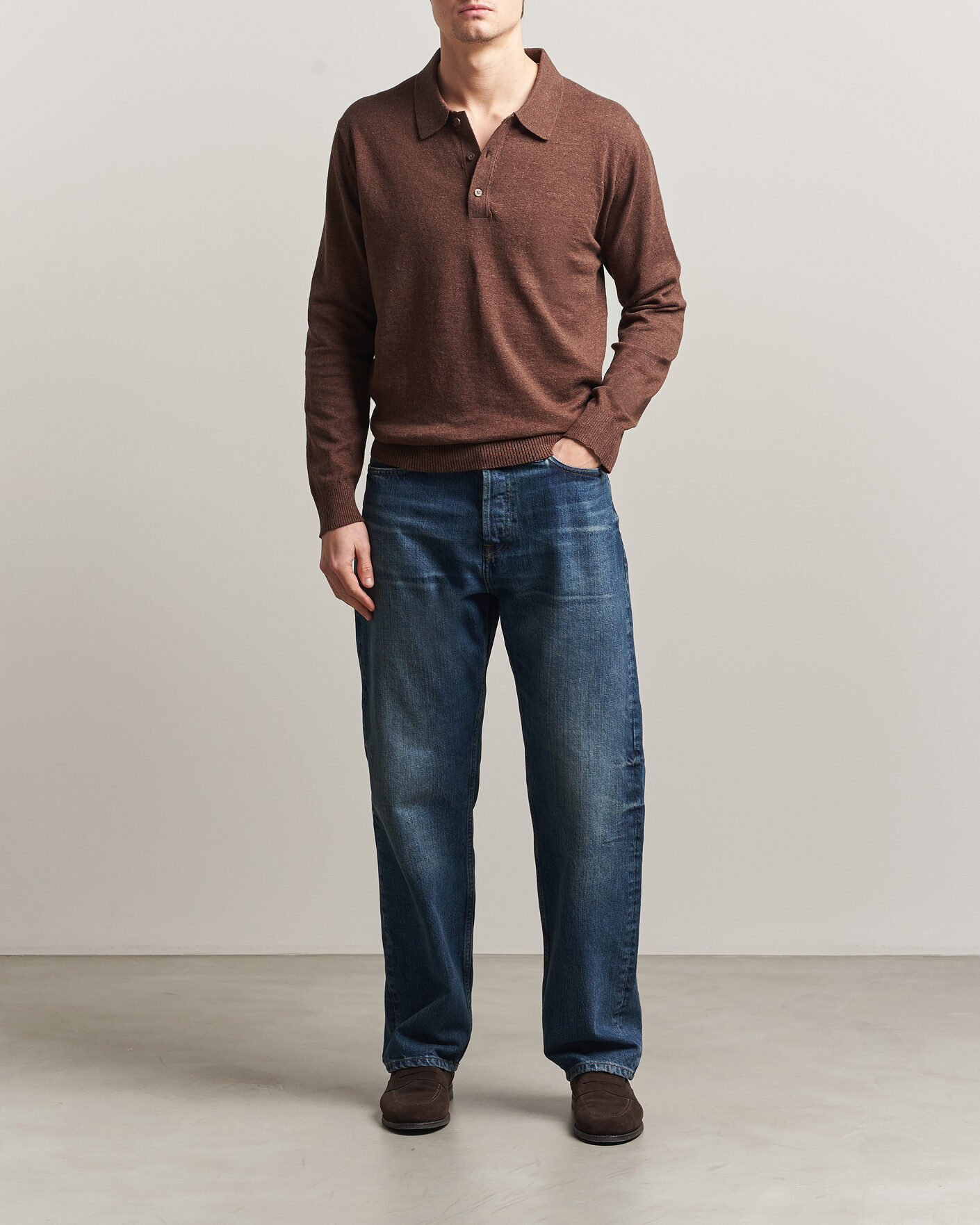 Herre | Gensere | Gant | Cotton/Linen Slub Knitted Polo Hazelnut Melange