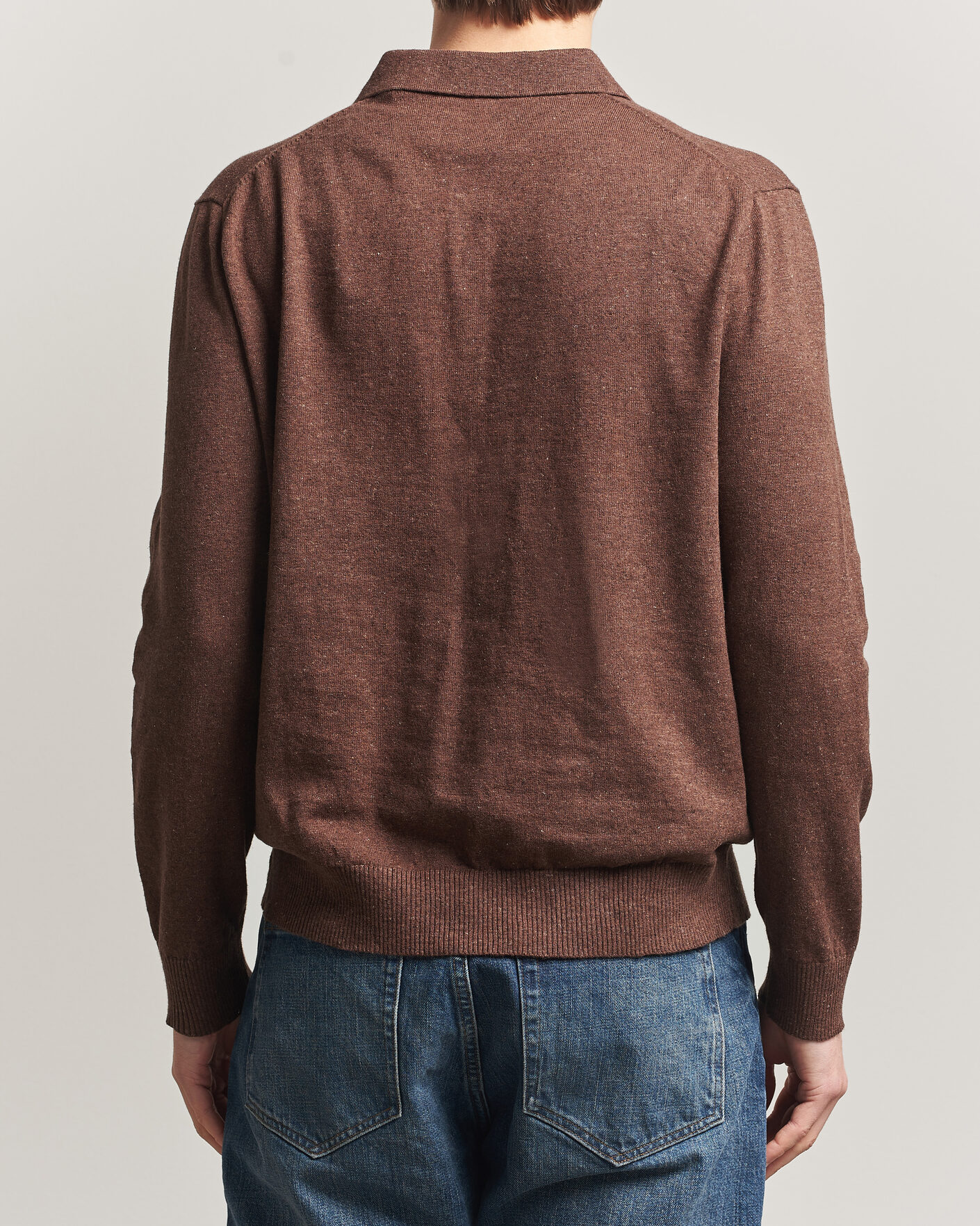 Herre | Gensere | Gant | Cotton/Linen Slub Knitted Polo Hazelnut Melange