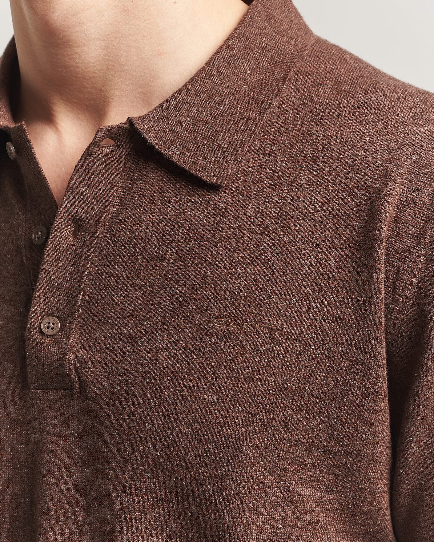 Herre | Gensere | Gant | Cotton/Linen Slub Knitted Polo Hazelnut Melange