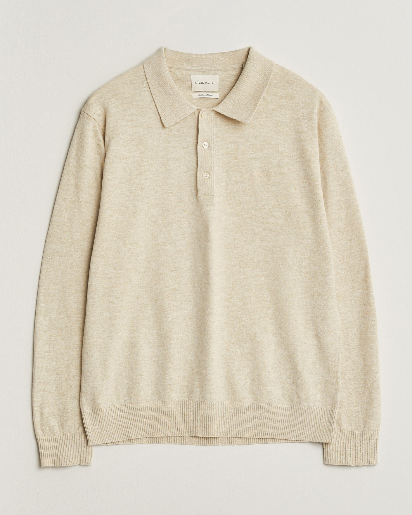 Herre | Gensere | Gant | Cotton/Linen Slub Knitted Polo Seed Melange