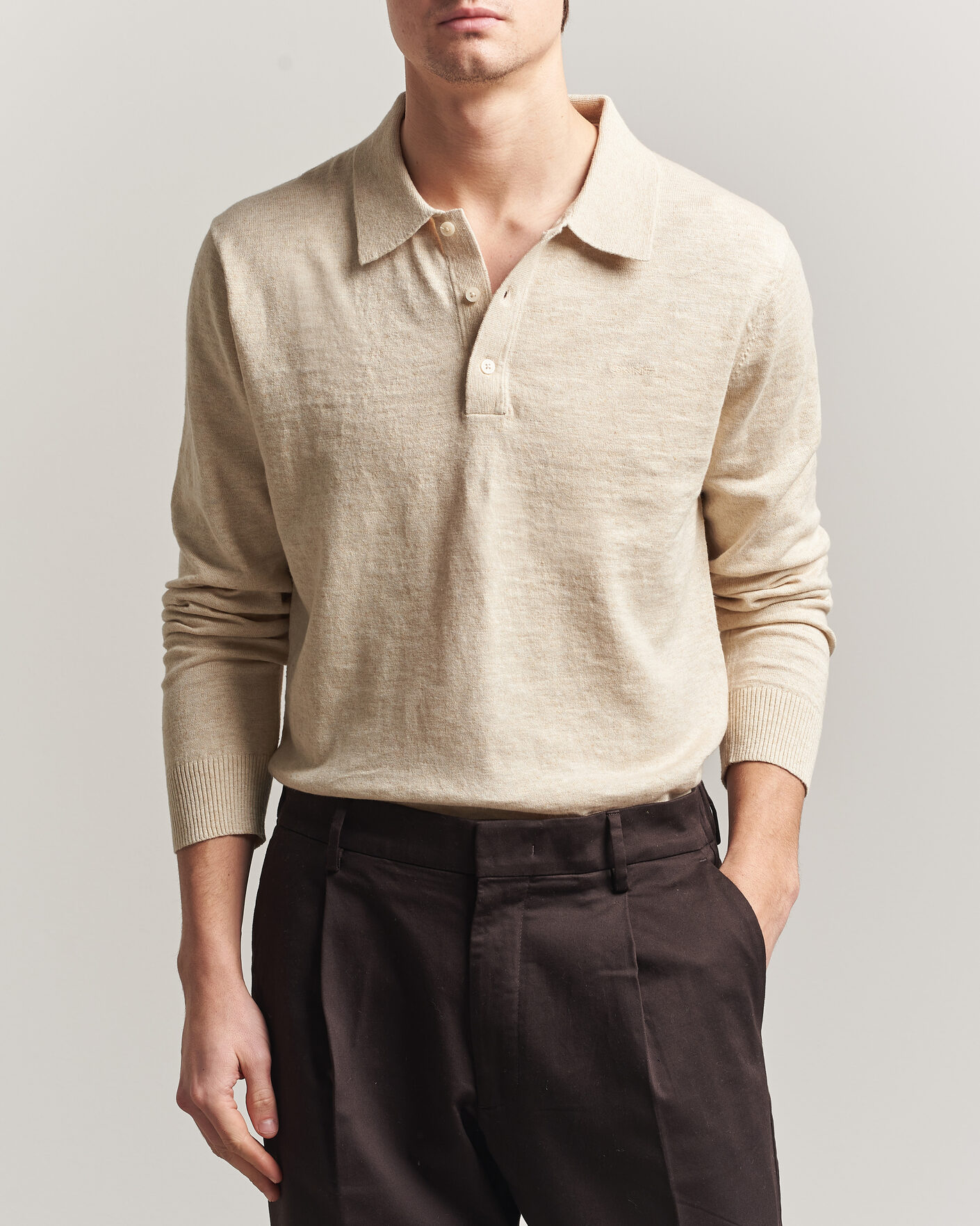 Herre | Gensere | Gant | Cotton/Linen Slub Knitted Polo Seed Melange