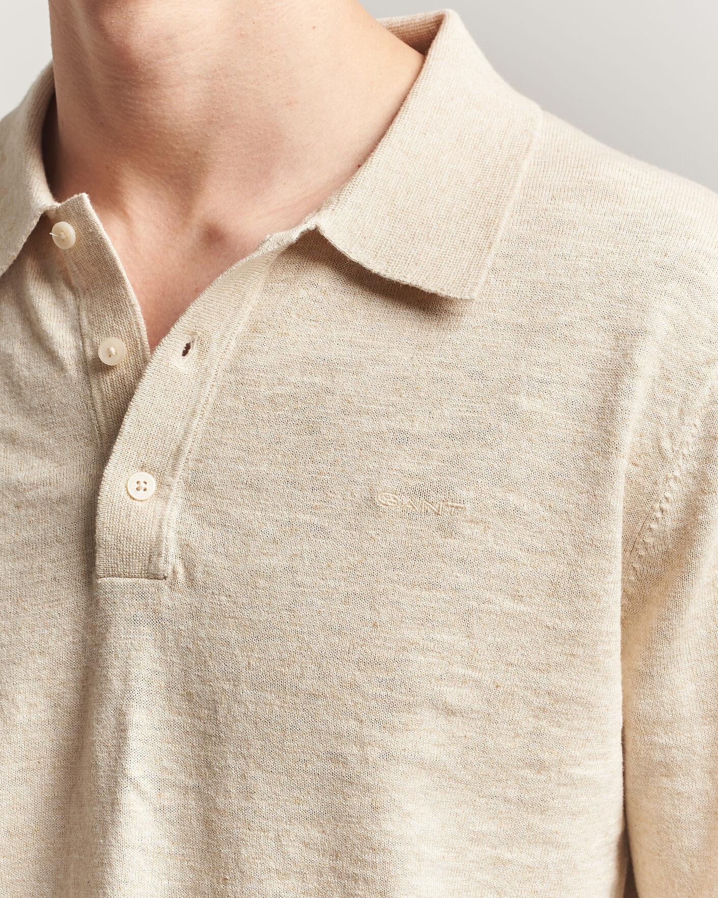 Herre | Gensere | Gant | Cotton/Linen Slub Knitted Polo Seed Melange
