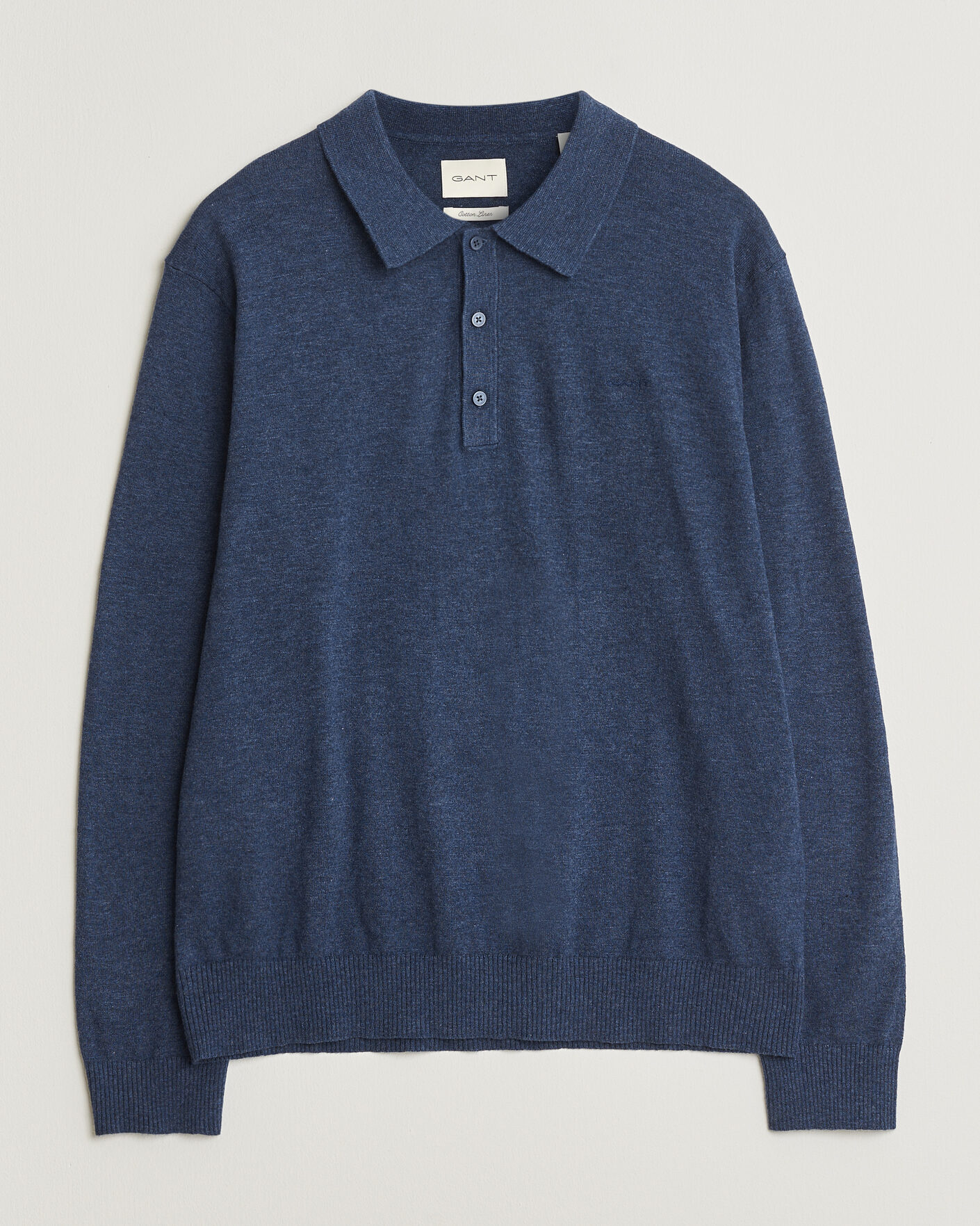 Herre | Gensere | Gant | Cotton/Linen Slub Knitted Polo Dark Indigo Melange