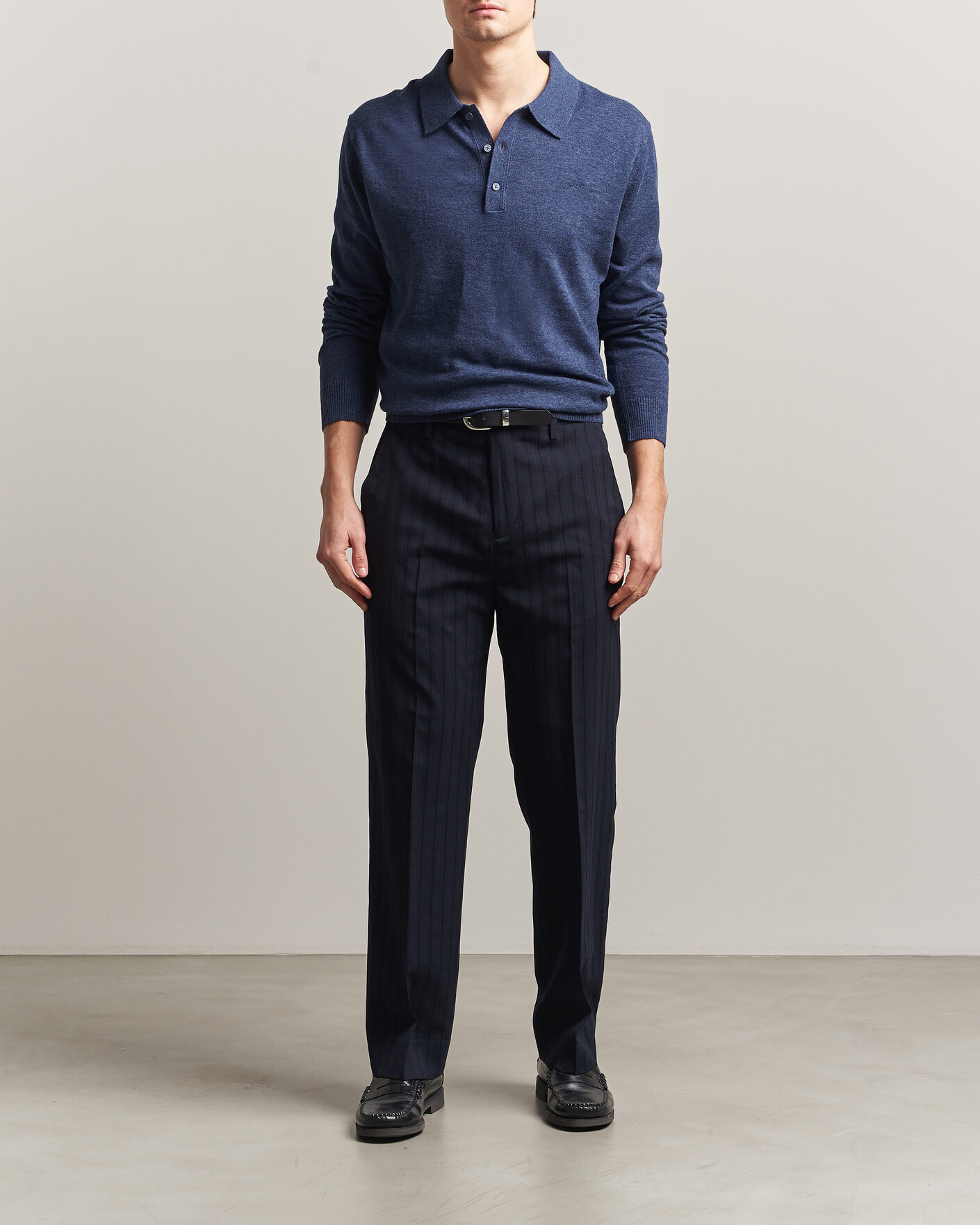 Herre | Gensere | Gant | Cotton/Linen Slub Knitted Polo Dark Indigo Melange