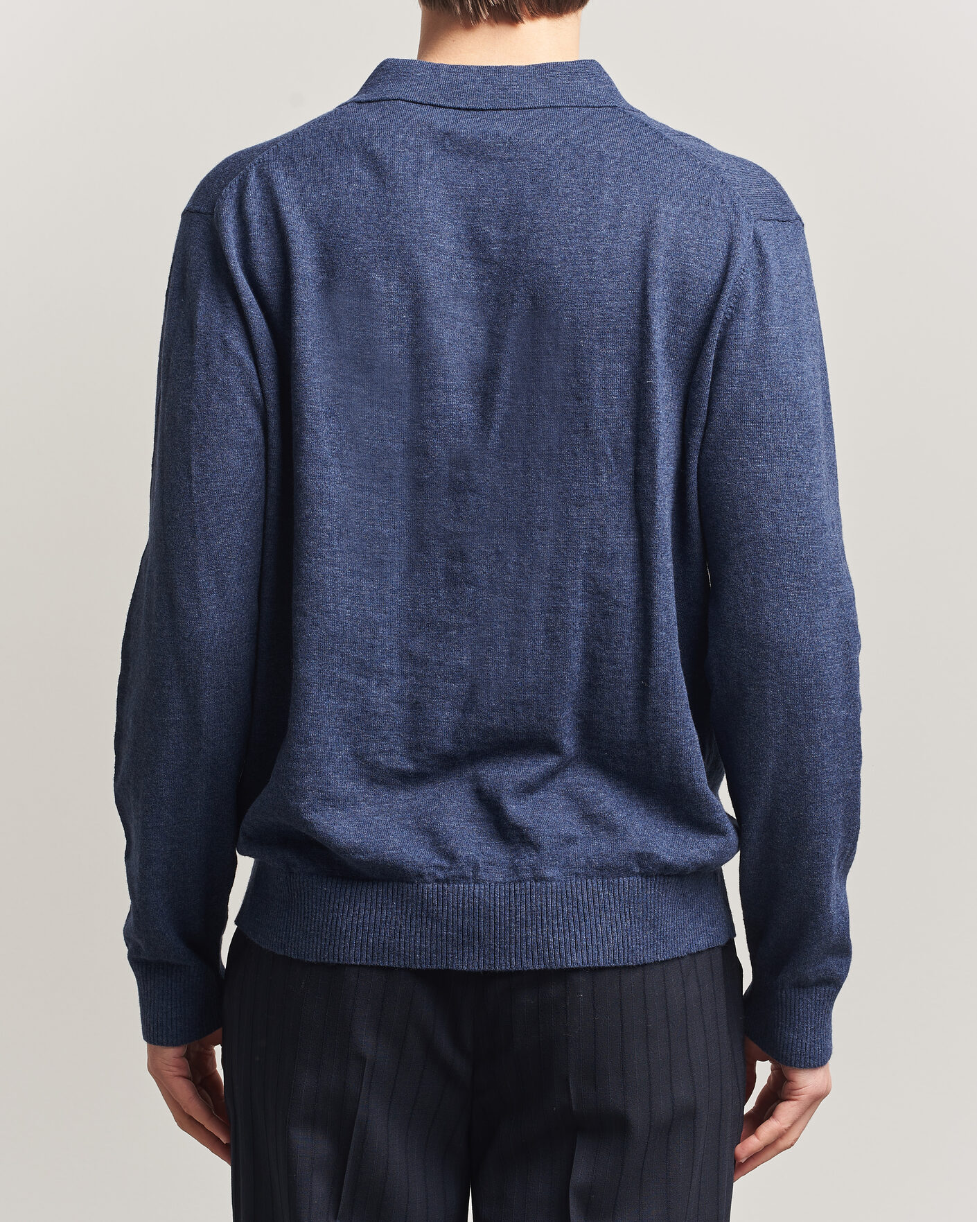 Herre | Gensere | Gant | Cotton/Linen Slub Knitted Polo Dark Indigo Melange