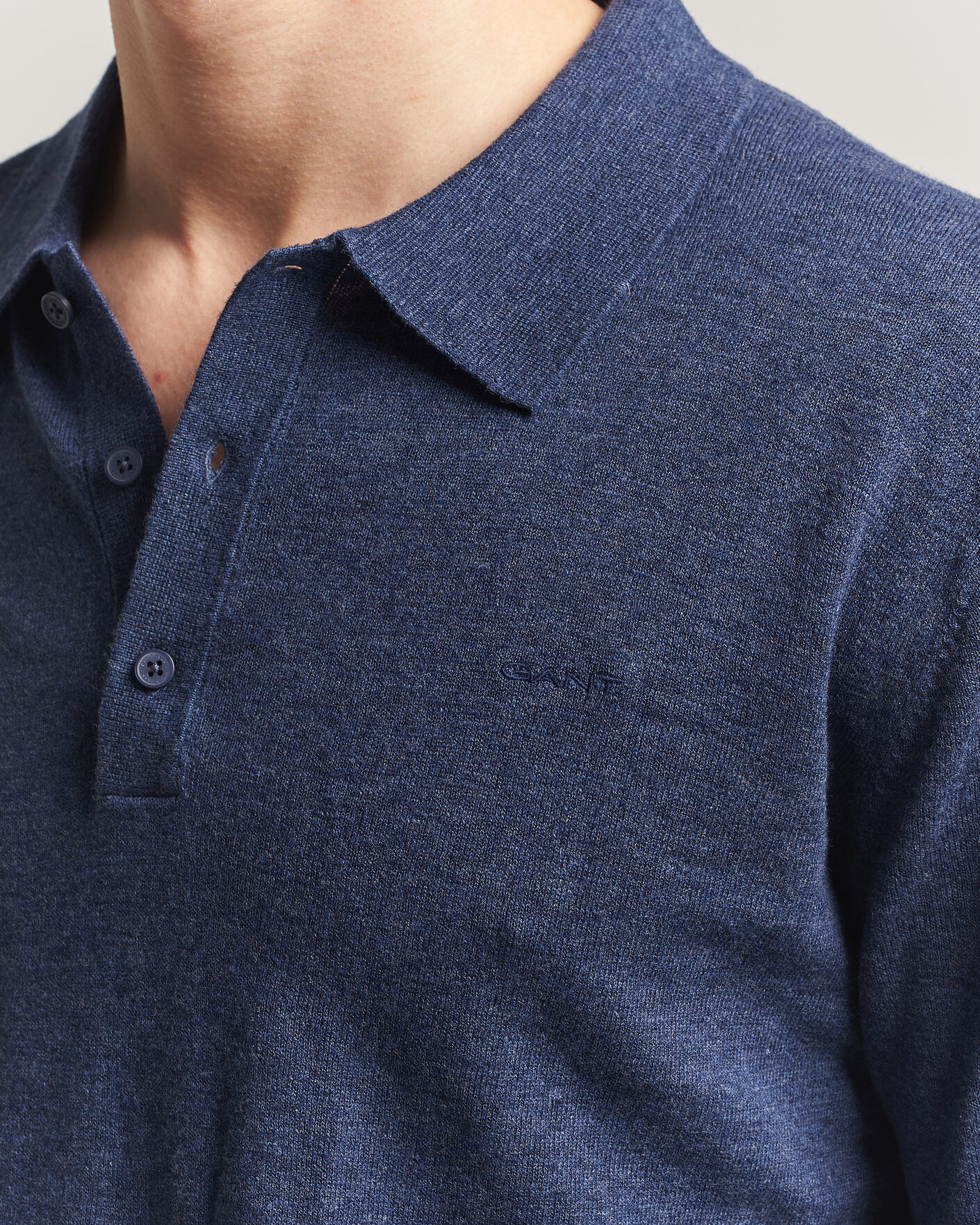 Herre | Gensere | Gant | Cotton/Linen Slub Knitted Polo Dark Indigo Melange