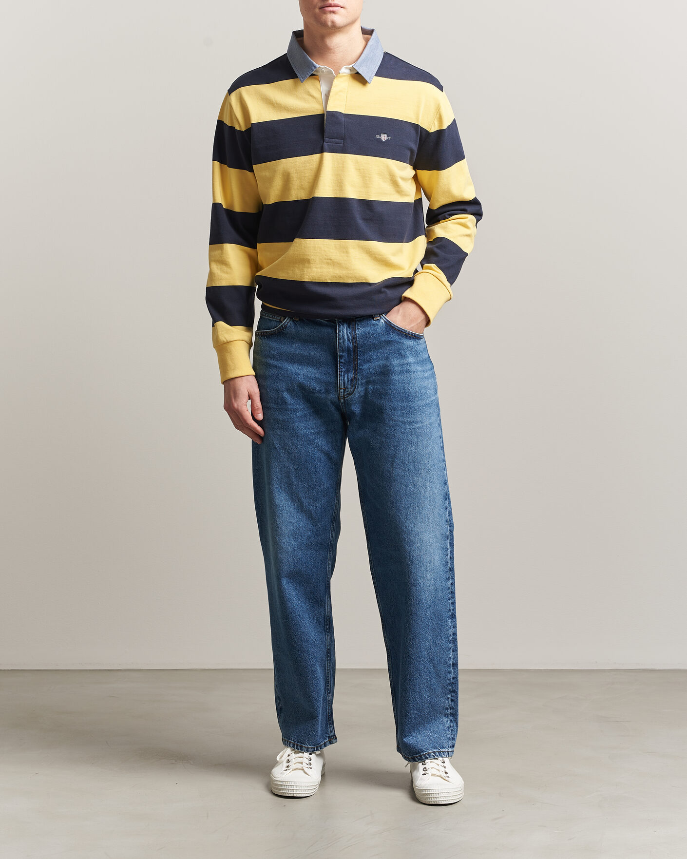Herre | Gensere | GANT | Chambray Striped Heavy Rugger Banana Yellow