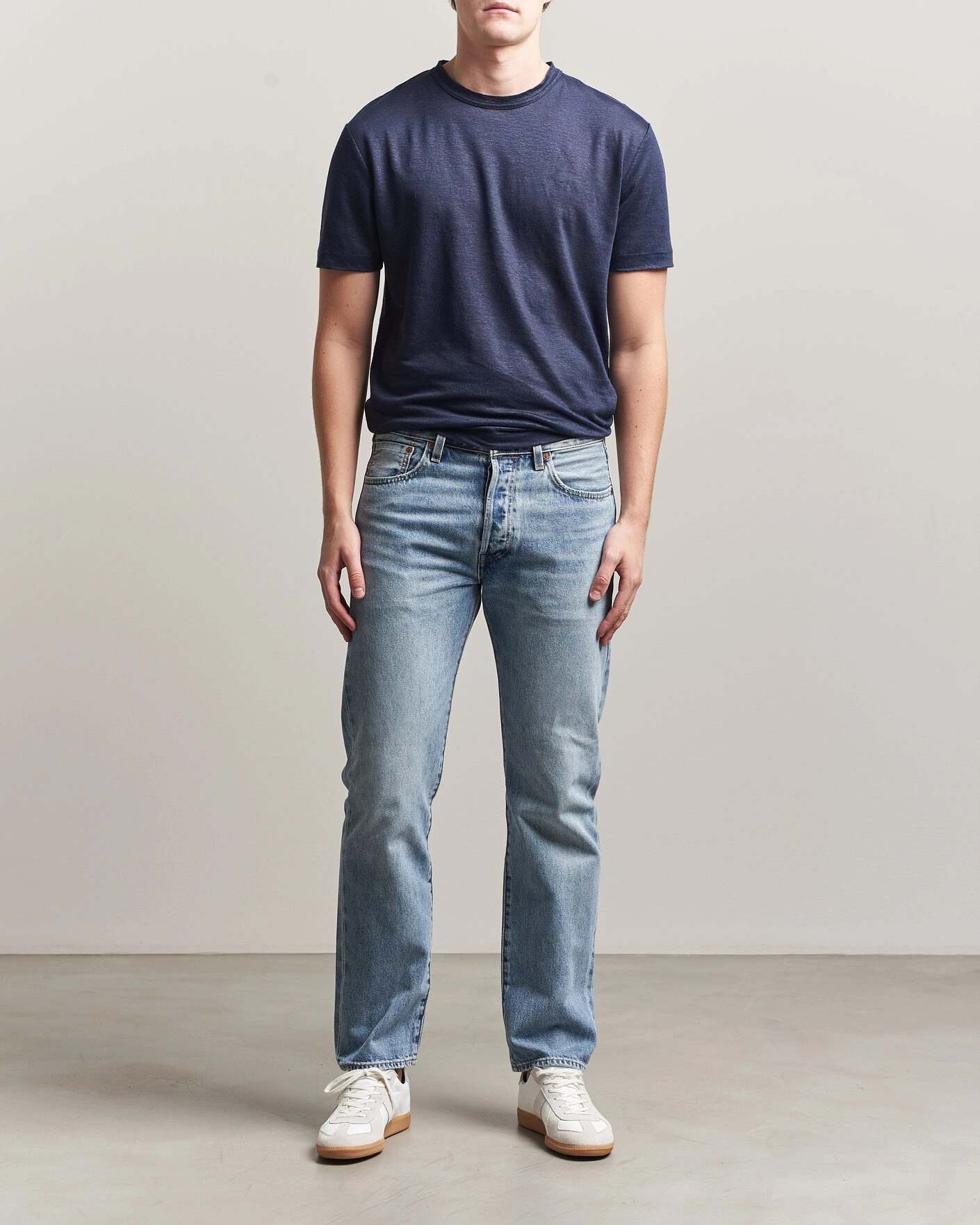 Herre | T-Shirts | GANT | Linen T-Shirt Evening Blue