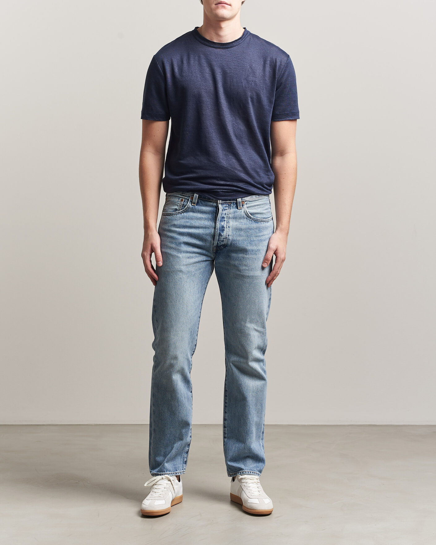 Herre | T-Shirts | Gant | Linen T-Shirt Evening Blue
