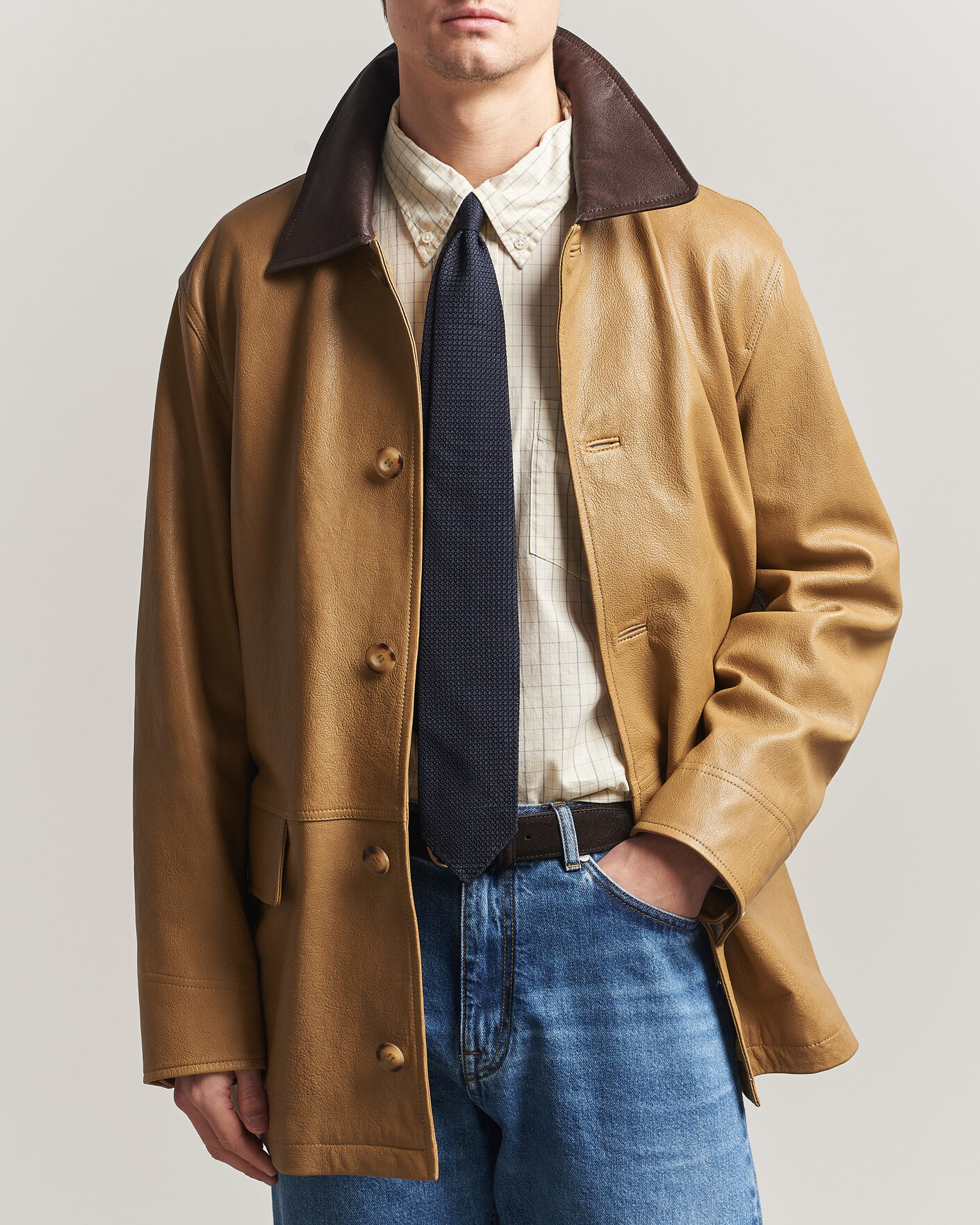 Herre | Jakker | Gant | Leather Decker Jacket Warm Khaki