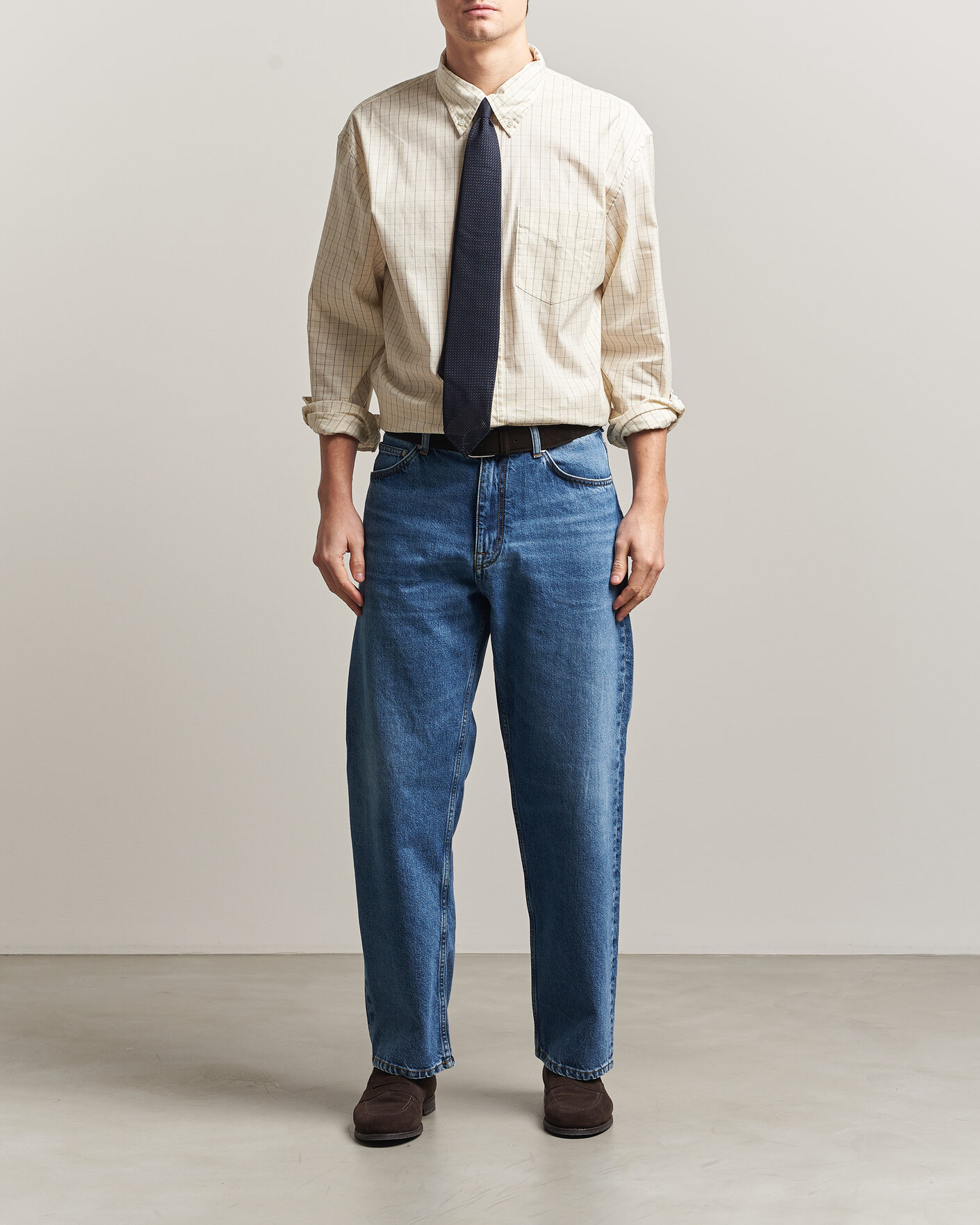 Herre | Skjorter | GANT | Relaxed Fit Dreamy Oxford Checked Shirt Creamed White