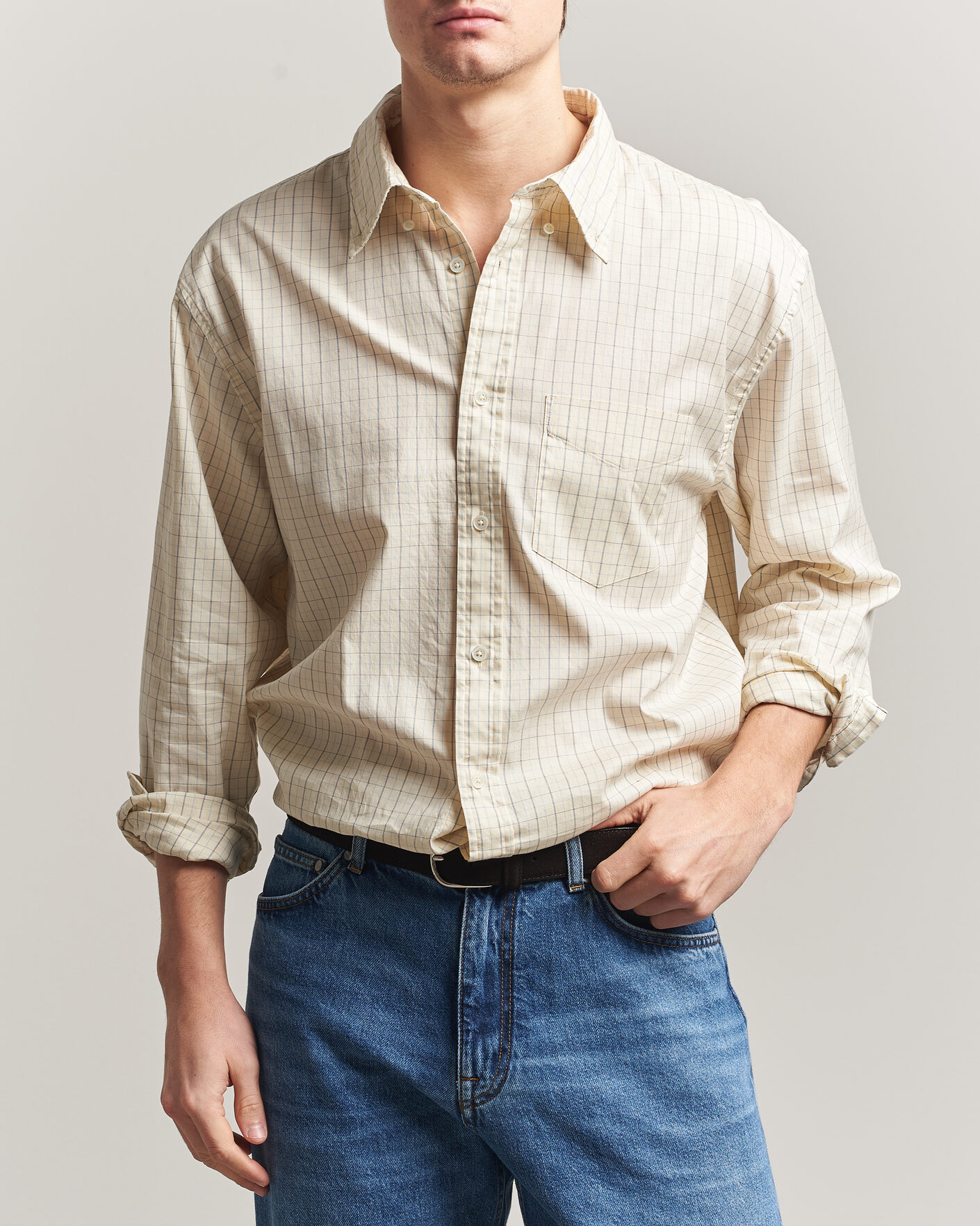 Herre | Skjorter | GANT | Relaxed Fit Dreamy Oxford Checked Shirt Creamed White