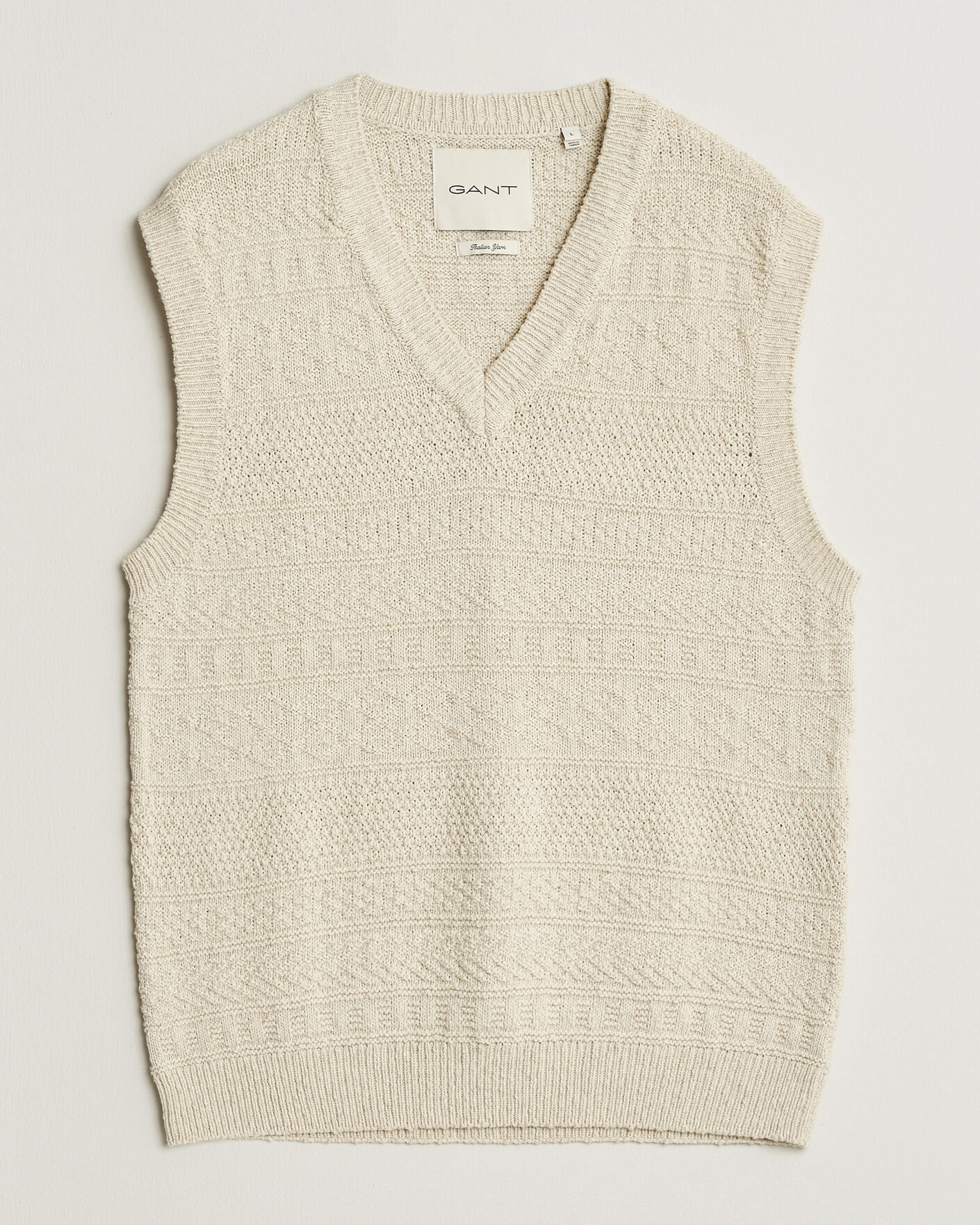 Herre | Gensere | Gant | Cotton/Linen Textured Vest Creamed White