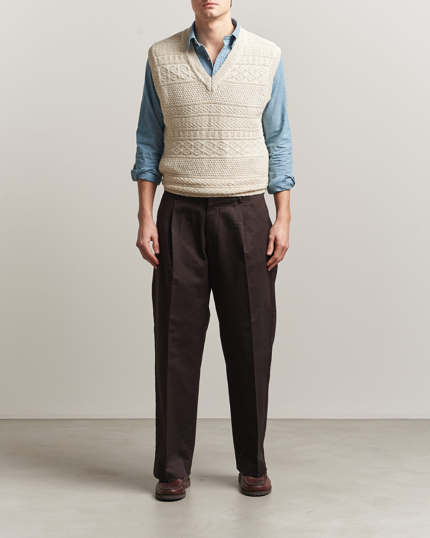 Herre | Gensere | GANT | Cotton/Linen Textured Vest Creamed White