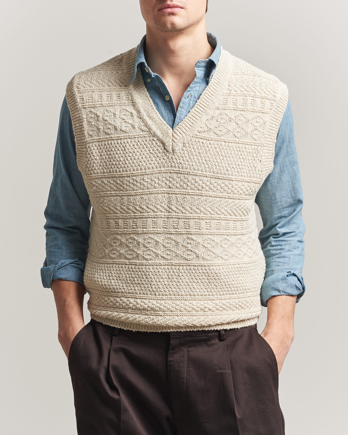 Herre | Gensere | Gant | Cotton/Linen Textured Vest Creamed White